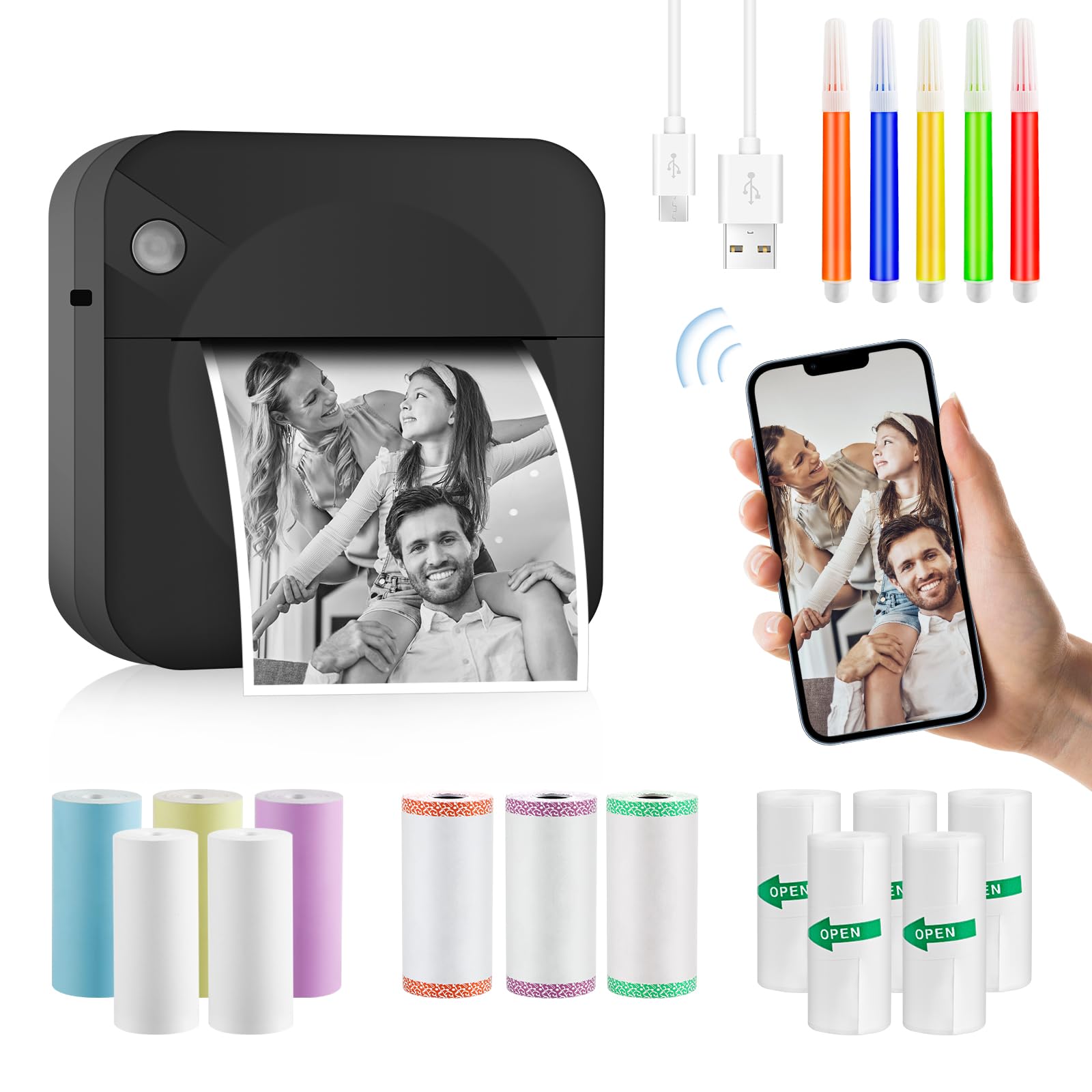 GuKKK Tragbarer Fotodrucker, Mini-Fotodrucker, kabellos, Thermodrucker, BT-Drucker, mobiler Drucker, Drucker für Fotos, Etiketten, für Foto, Quittung, Memos Angebot bei HelloDeals