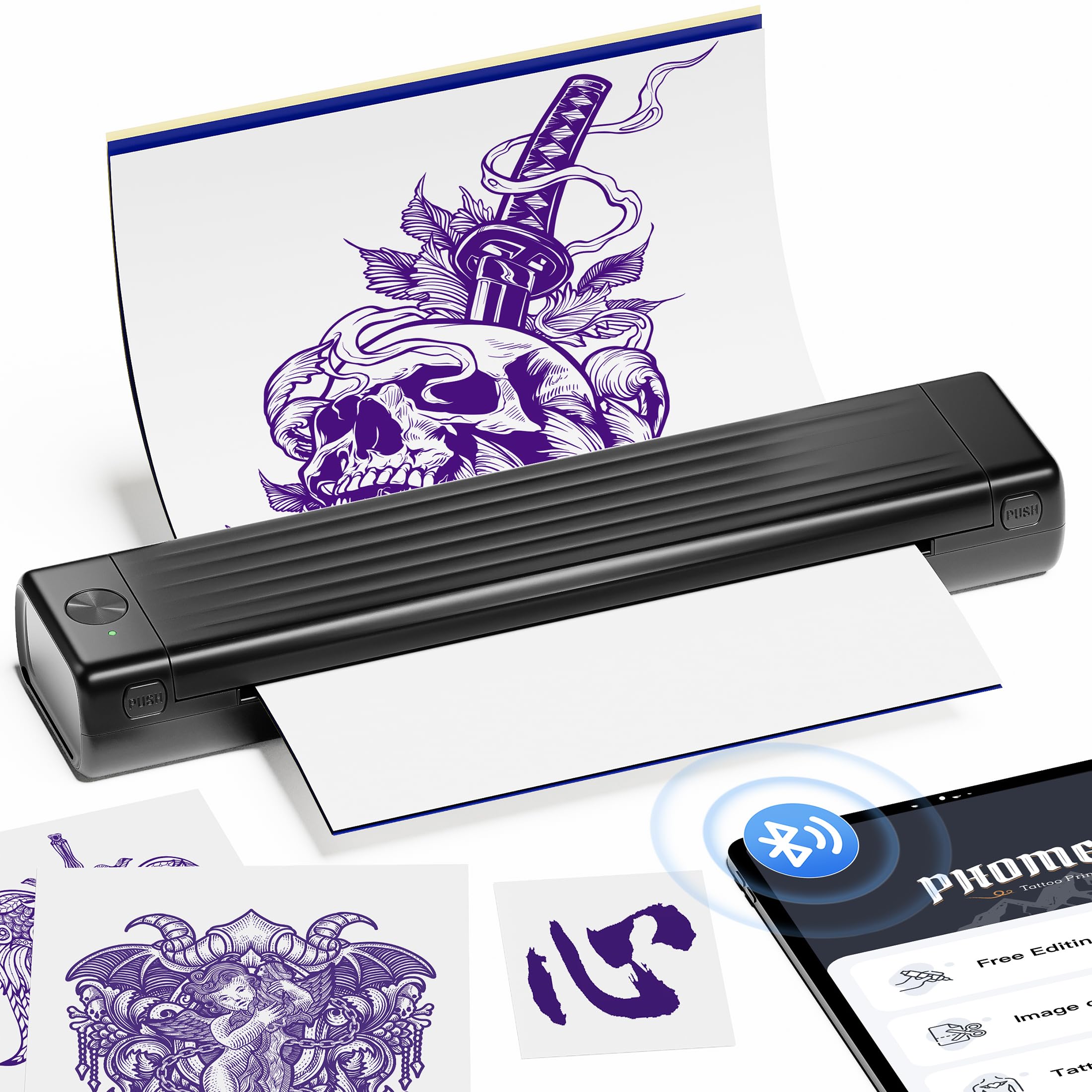Itari A886 Tattoo Stencil Drucker Bluetooth, Schablone Drucker Kompatibel mit Smartphone & PC, Thermodrucker Tattoo Maschine Nadeldrucker mit 10 Blätter Papier für Anfänger und Künstler, Schwarz Drucker Schwarz Angebot bei HelloDeals