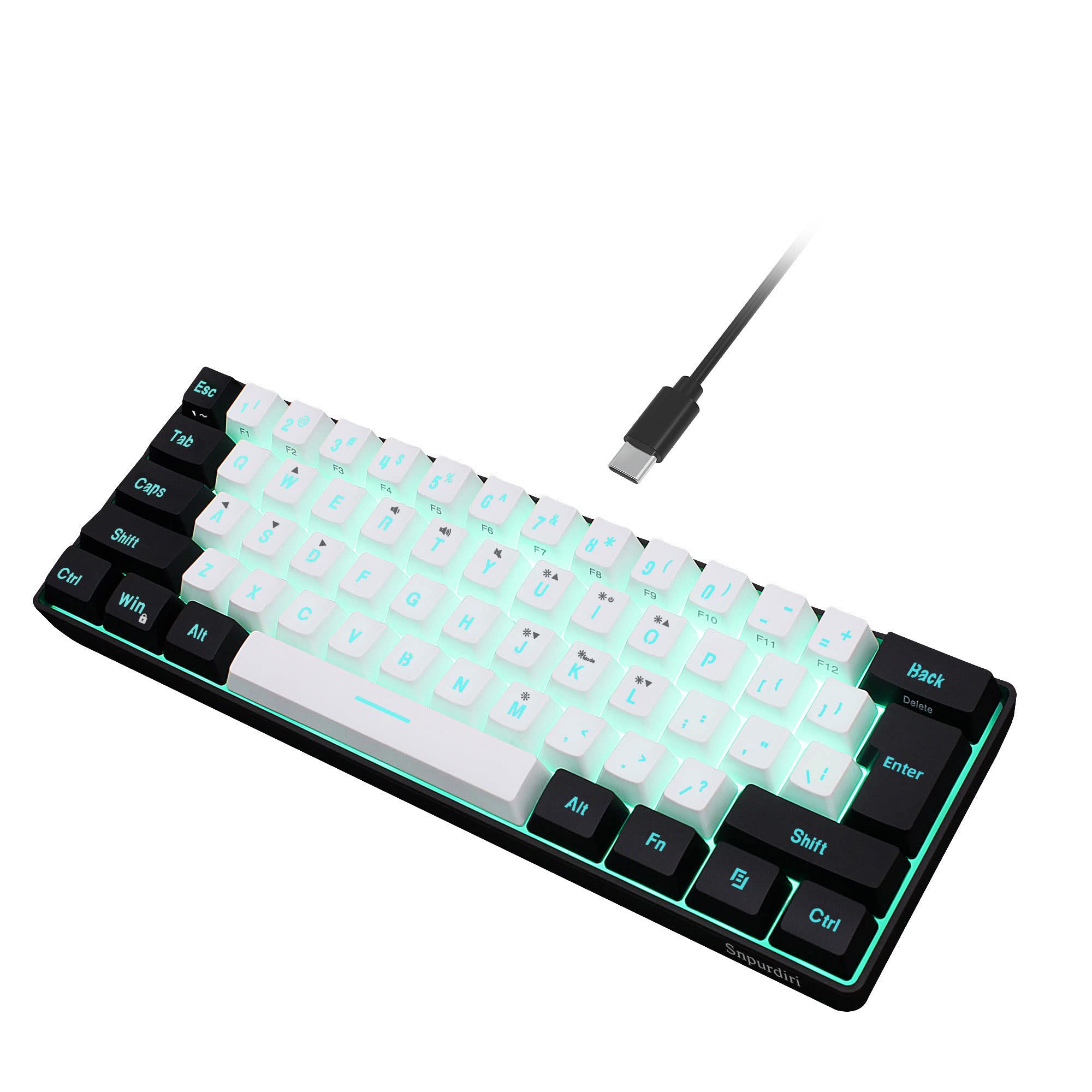 Snpurdiri 60% kabelgebundene Gaming-Tastatur, mechanisches Gefühl, kleine Mini Keyboard, tragbare kompakte RGB-Tastatur für PC, Mac, Office, Gaming (61 Tasten, Schwarz-Weiß) schwarz weiß Angebot bei HelloDeals