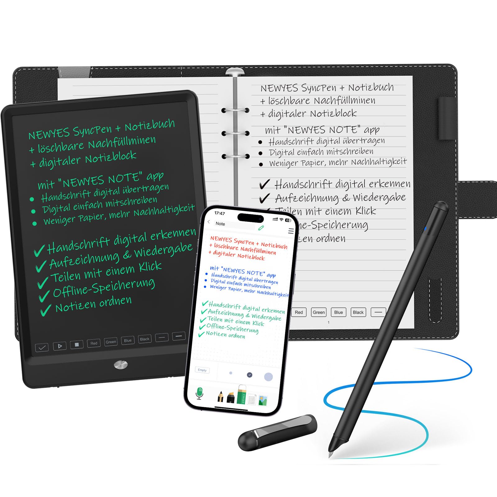 NEWYES SyncPen 3.0 Set - Synchronisieren Sie Ihren Notizen vom Bildschirm und Papier, Speichern Sie Ihre Notizen und Teilen Sie Ihre handschriftlichen Notizen, kompatibel mit iOS und Android Angebot bei HelloDeals