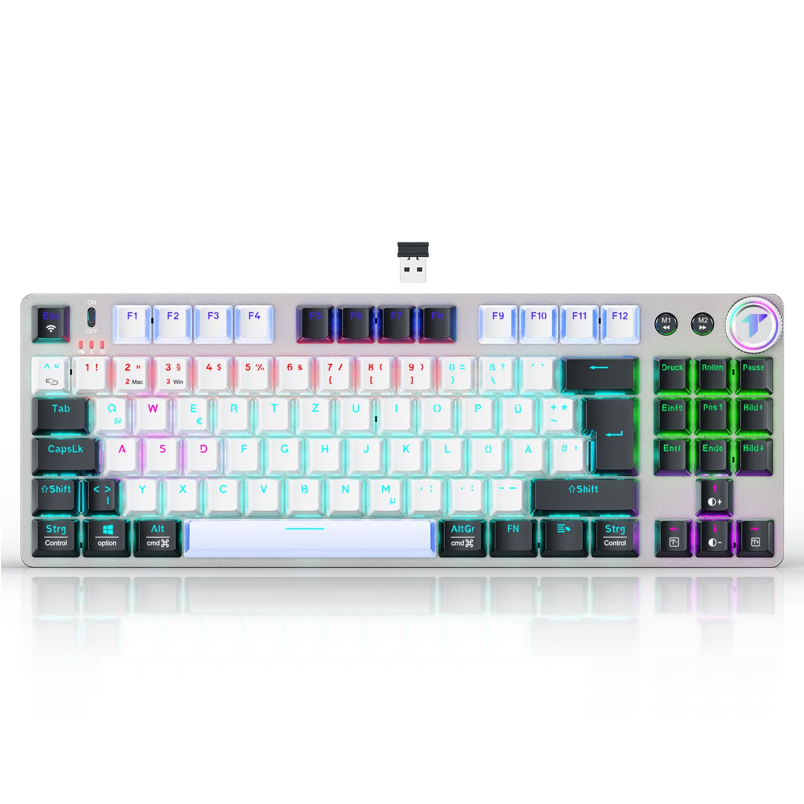 TECURS Kabellose Mechanische Tastatur, TKL Wireless Gaming Tastatur mit Hintergrundbeleuchtung, Red Switch QWERTZ Deutsche Tastatur für PC Laptop Windows Angebot bei HelloDeals