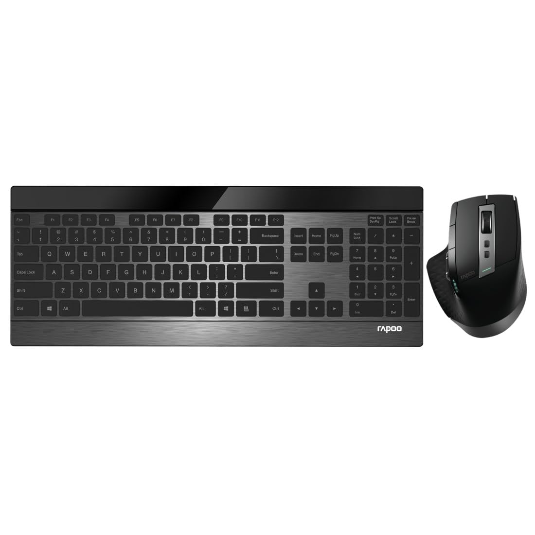 Rapoo 9900M kabelloses Tastatur-Maus Set Wireless Deskset 3200 DPI Sensor wiederaufladbarer Akku flaches Aluminium Design DE-Layout QWERTZ PC & Mac - schwarz Maus + Tastatur Single Angebot bei HelloDeals