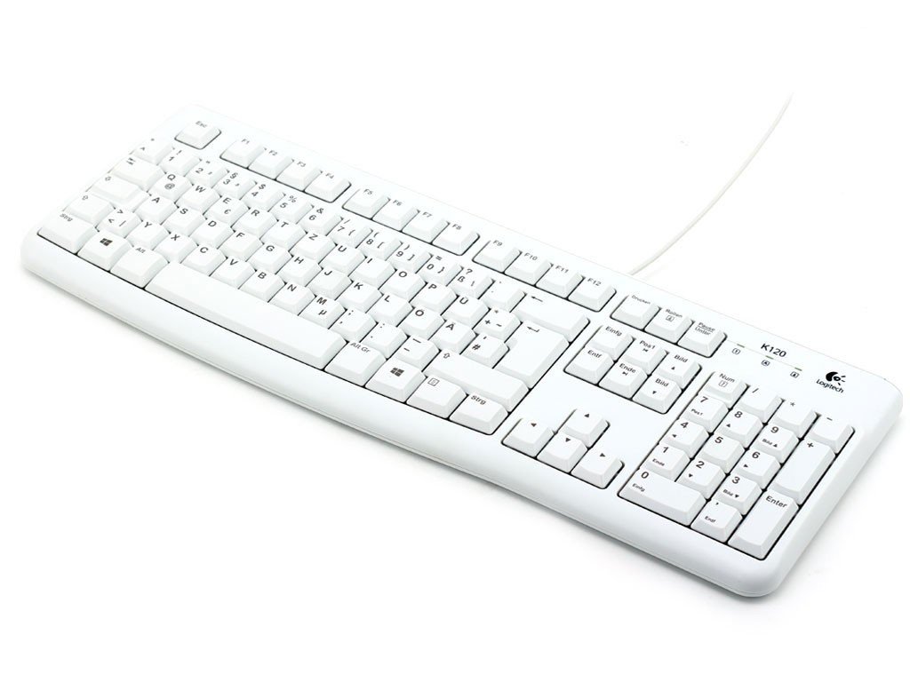 Logitech K120 Kabelgebundene Business Tastatur für Windows und Linux, USB-Anschluss, Leises Tippen, Robust, Spritzwassergeschützt, Tastaturaufsteller, Deutsches QWERTZ-Layout - Weiß Angebot bei HelloDeals