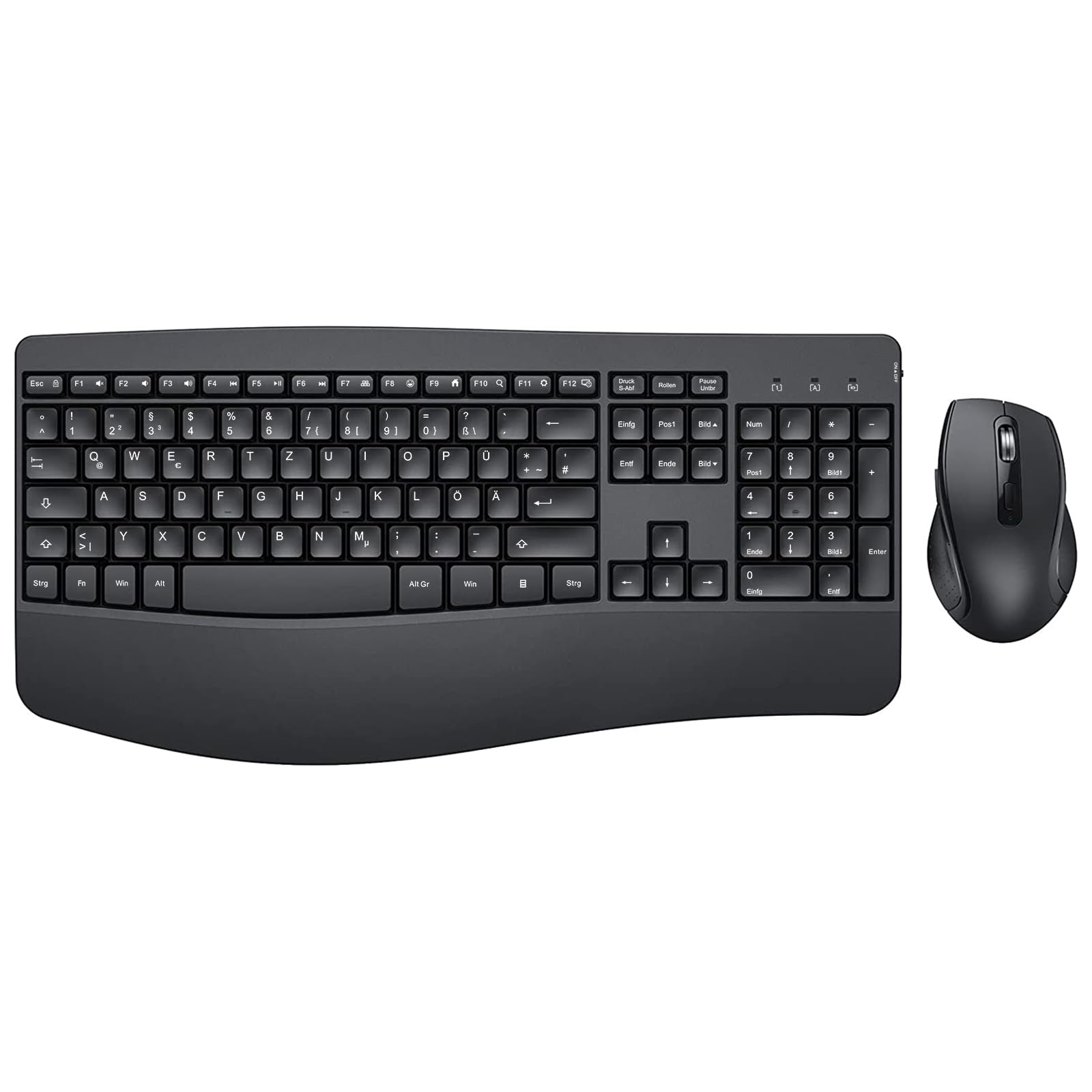 Tastatur Maus Set Ergonomisch, 2.4GHz Kabellose Tastatur und Maus, seenda Tastatur mit Handgelenkauflage und Nummernblock, DE QWERTZ Layout, Wireless Combo für Window/PC/Laptop, Schwarz LXL601-1 Angebot bei HelloDeals