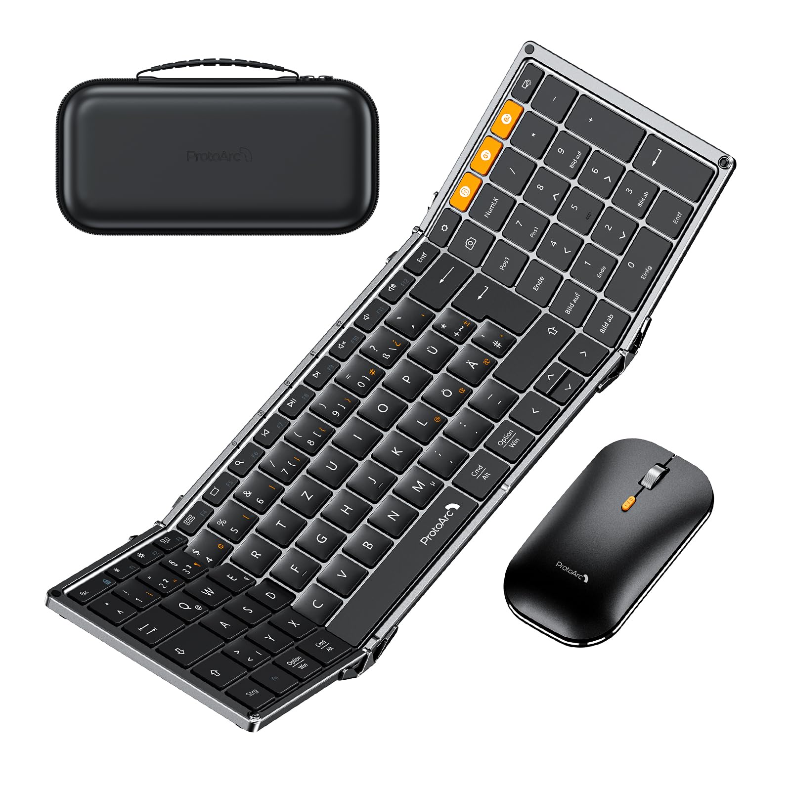 ProtoArc Faltbare Tastatur Kabellos und Maus, XKM01 Bluetooth Tastatur Klappbar Maus Set, 2.4G+Dual Bluetooth Full-Size Mobile Tastatur QWERTZ-Layout für iPad Tablet iPhone Laptop - Space Grau Angebot bei HelloDeals