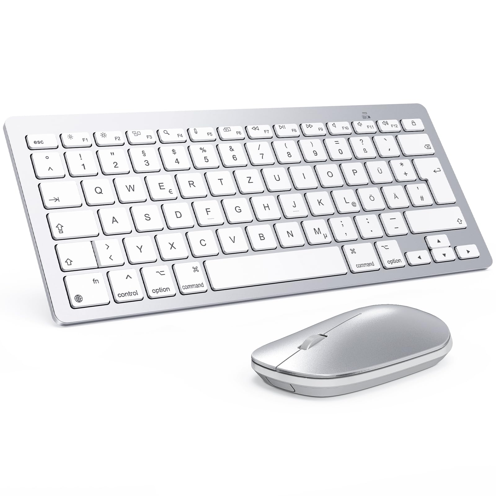 OMOTON Bluetooth Tastatur Maus Set für Mac, Kompakte kabellose Tastatur und Maus Kombination kompatibel mit MacBook Pro/Air, iMac, iMac Pro, Mac mini, Mac Pro, QWERTZ DE-Layout, Silber Angebot bei HelloDeals
