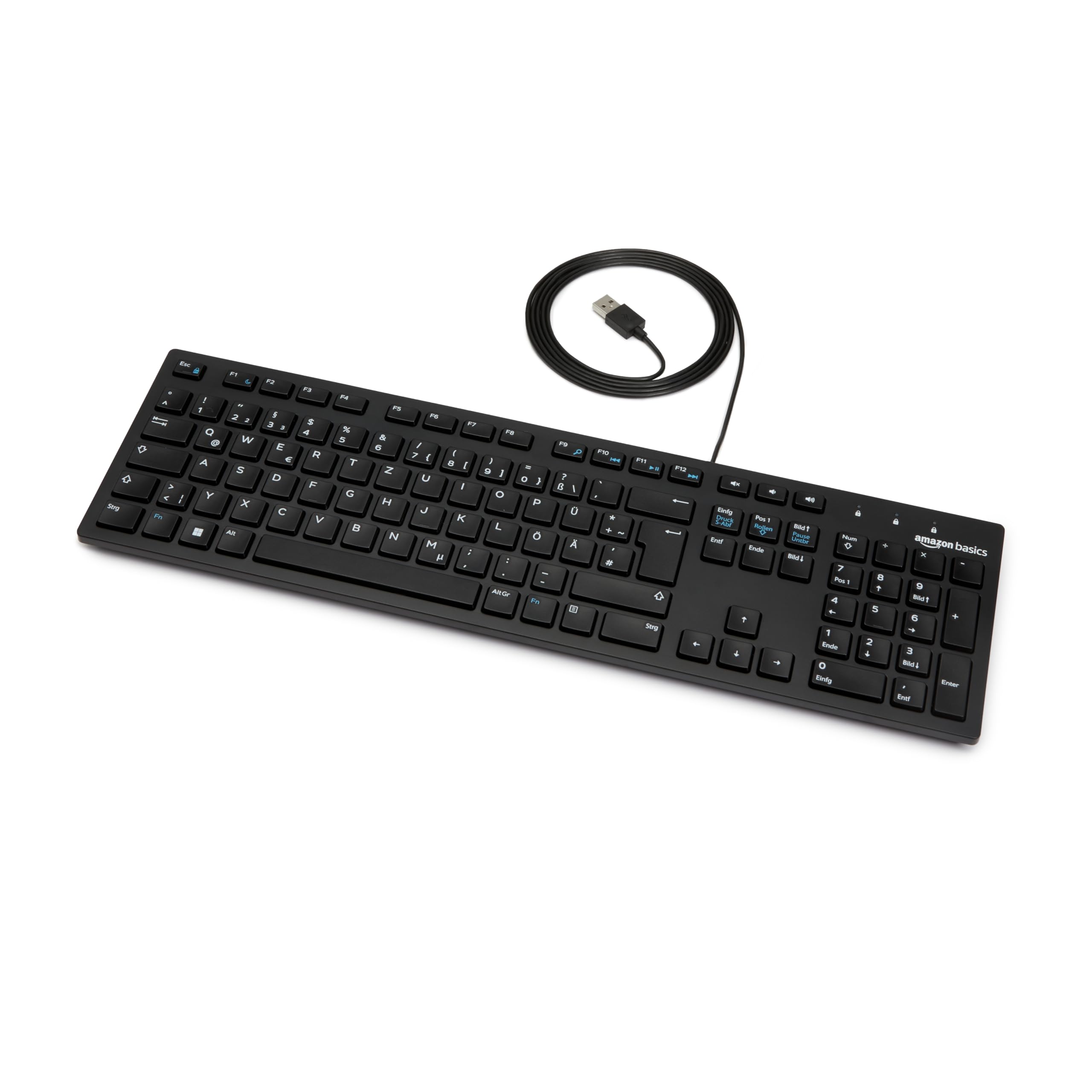 Amazon Basics Tastatur mit DE-Layout, flach, USB-kabelgebunden, Mattschwarz Angebot bei HelloDeals