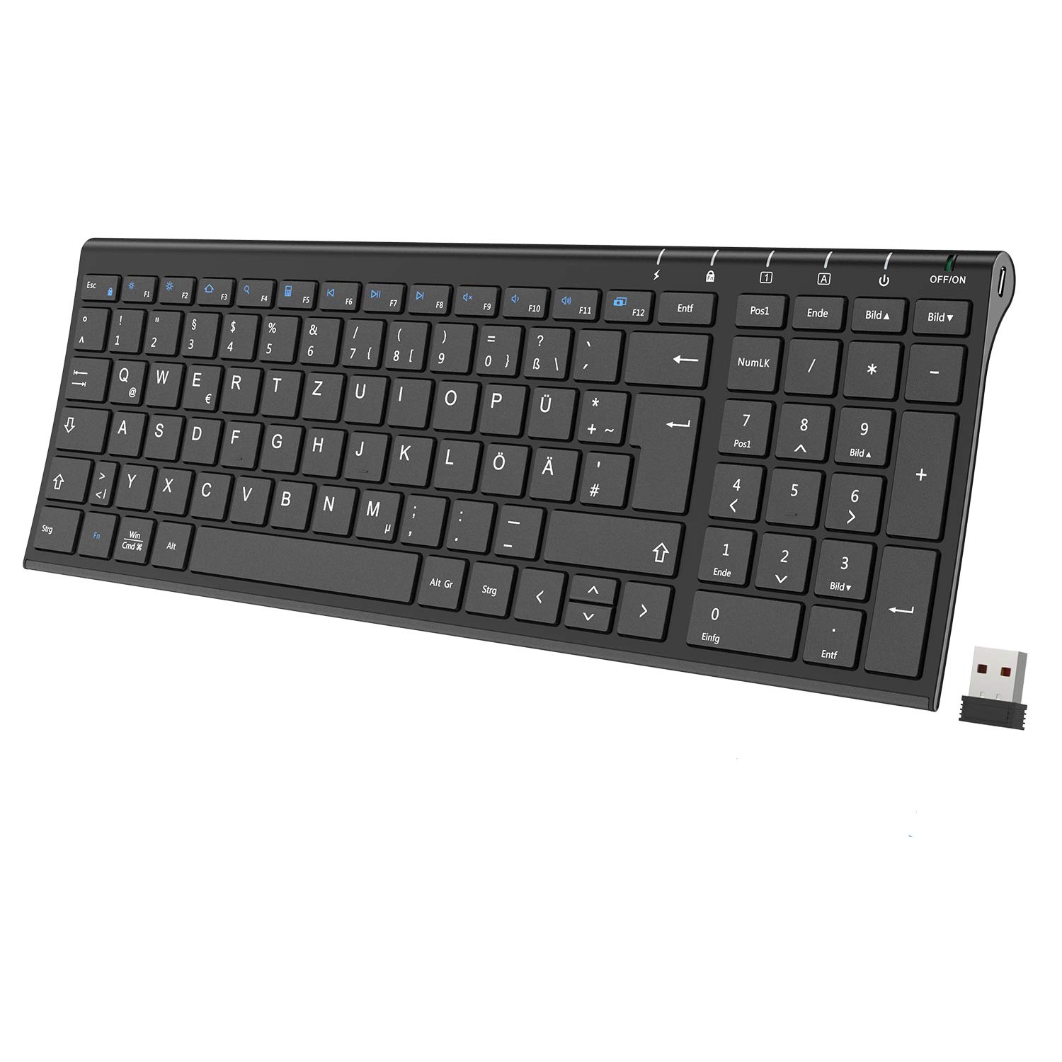iClever Tastatur Kabellos, 2.4G Kabellose Tastatur Aluminium Slim Wireless Keyboard, Deutsches QWERTZ Layout, für Computer/Desktop/PC/Laptop/Oberfläsche/Smart TV und Windows 10/8/7/Vista/XP Angebot bei HelloDeals