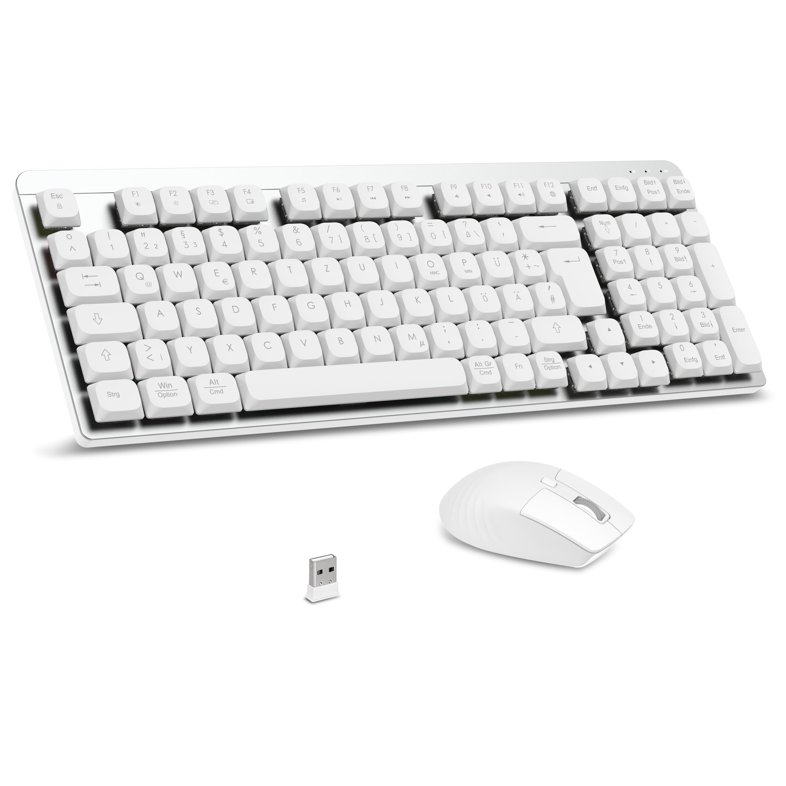LeadsaiL FA98 Mechanische Tastatur und Maus set Kabellos, QWERTZ Layout Funktastatur mit Maus, Low-Profile Rotem Schalter, 98 Tasten Kompakte Keyboard,1600 DPI Mouse für Windows MacOS PC Laptop-Silber Angebot bei HelloDeals