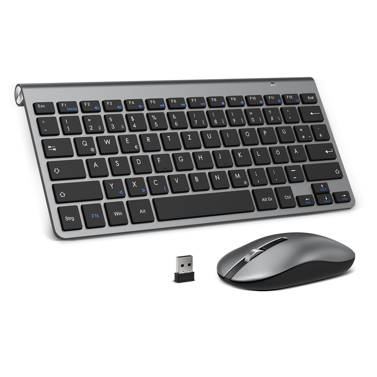 PINKCAT Kabelloses Tastatur Maus Set kabellos 2.4G Kabellose Kompakte Tastatur mit Funkmaus für Laptop, PC und Smart TV Deutsches QWERTZ Layout(Grau&Schwarz) Angebot bei HelloDeals