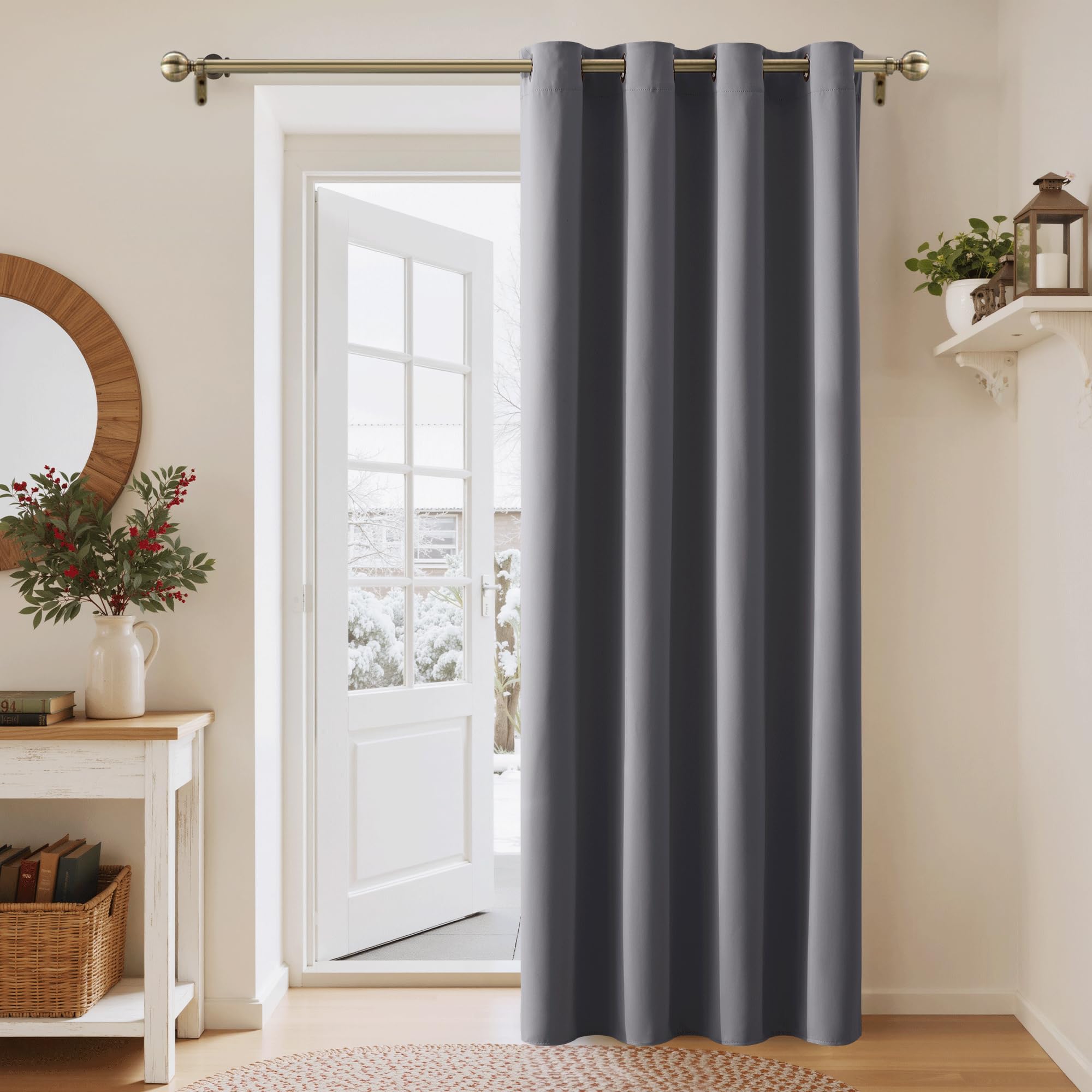 PONY DANCE Verdunkelungsvorhang Grau Thermovorhang Kälteschutz 1 Stück H 210 x B 132 cm Türvorhang Blickdicht Ösenschal Tür Gardinen Wohnzimmer Blackout Curtain H210 x B132 cm (1er Pack) Grau Angebot bei HelloDeals