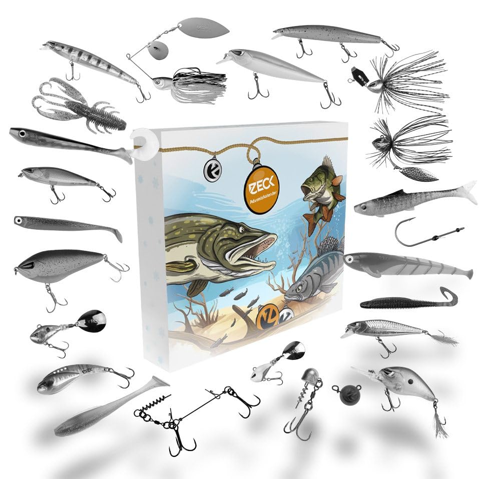 ZECK Adventskalender Raubfisch 2025 mit Wobbler, Gummi-, Metallköder und Haken und weiteren beliebte aktuelle Produkten & Sonderfarben Angebot bei HelloDeals
