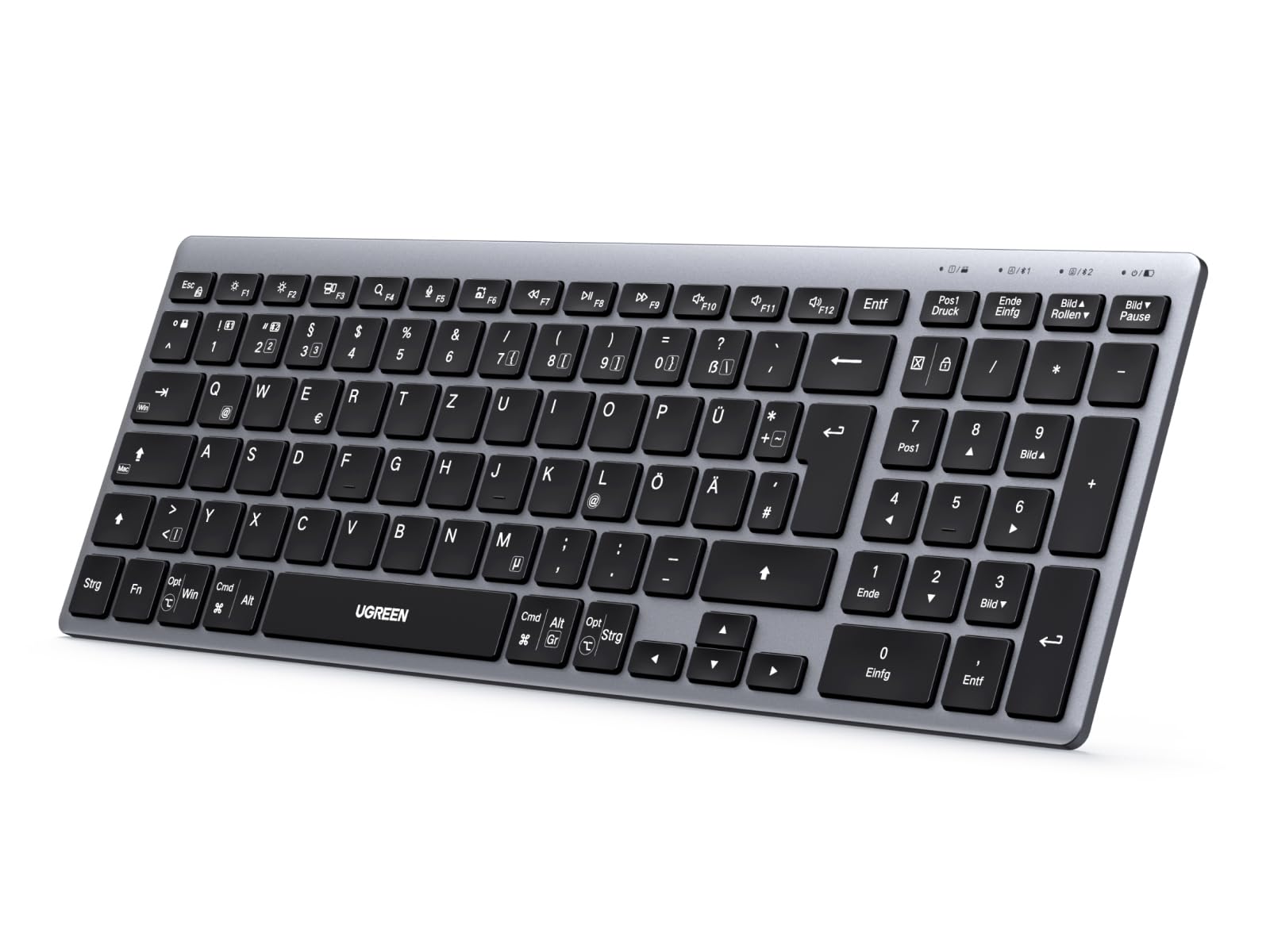 UGREEN Bluetooth Tastatur Kabellos (BT5.4+2.4G), Ultra Slim Scherentastatur, Wiederaufladbares Keyboard mit 3 Kanälen, Kompatibel mit Windows/macOS/Android-QWERTZ Layout Angebot bei HelloDeals