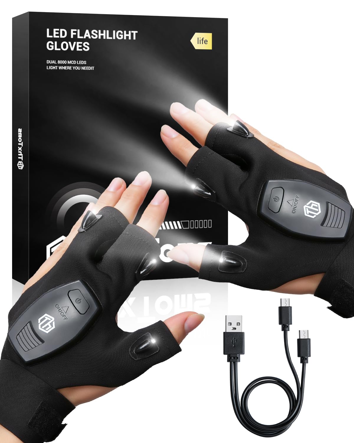 ThxToms LED Handschuhe mit Licht,Geschenke für Männer Weihnachten,Angelzubehör,Angler Geschenke für Papa,Geburtstagsgeschenk für Männer Schwarz Angebot bei HelloDeals