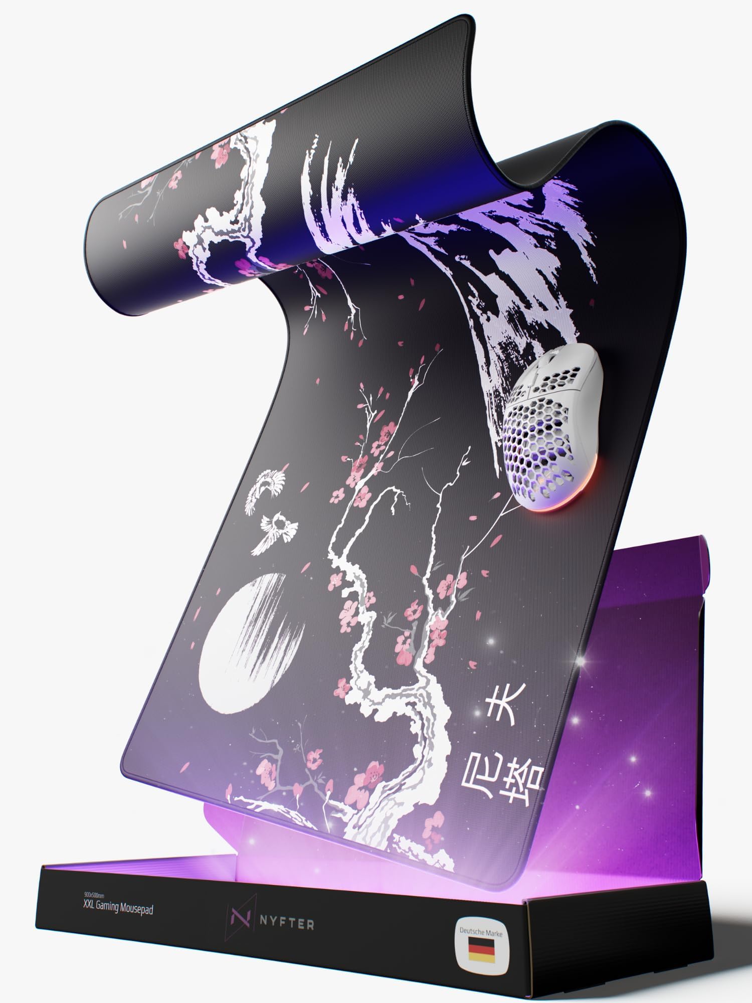 Nyfter - XXL Gaming Mauspad Sakura Weiß 900 x 500mm Premium Fuji Mousepad Size Groß vernähte Kanten langlebig mit high-end Glide und Anti-Rutsch Premium Sakura Black Angebot bei HelloDeals