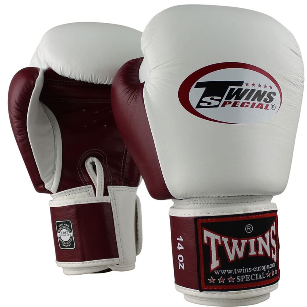 Twins Special BGVL 3 Boxhandschuhe - Echtes Leder - Weiß/Weinrot - 14 oz Angebot bei HelloDeals