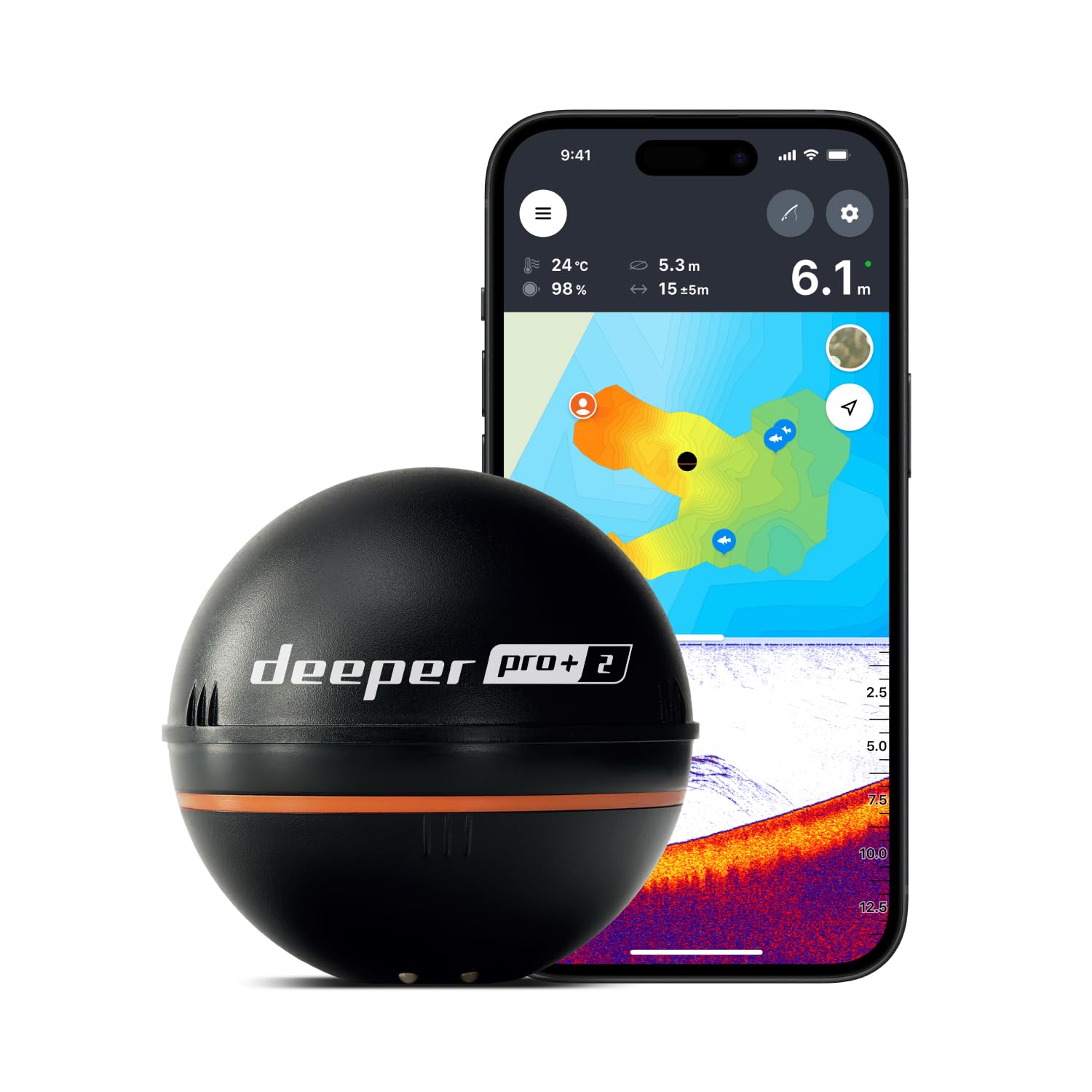 Deeper Smart Sonar Pro+ 2 Fischfinder Echolot – mit Tiefenmesser und GPS-Sender | Angeln im Kajak, Boot oder beim Eisangeln | mit kostenloser App Angebot bei HelloDeals