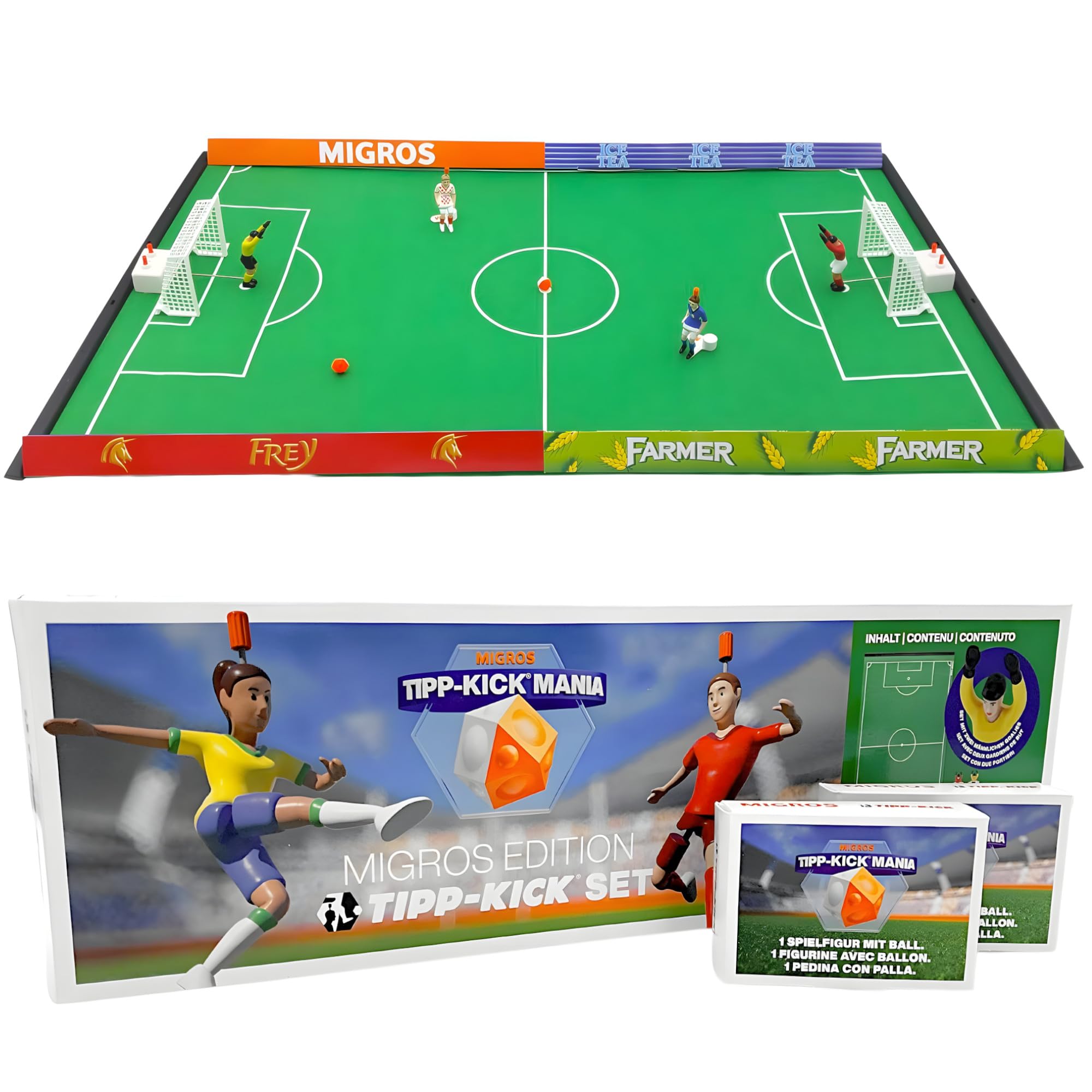 TIPP-Kick Mania Tischfußball spielfertiges Spielset mit 2 Spieler, 2 Torhüter, 2 Plastiktore, 2 Bälle, 4 Banden, 1 Spielfeld aus Filz | Tischfussballspiel | Tischkicker-Spielfläche ist: 80x47cm Angebot bei HelloDeals
