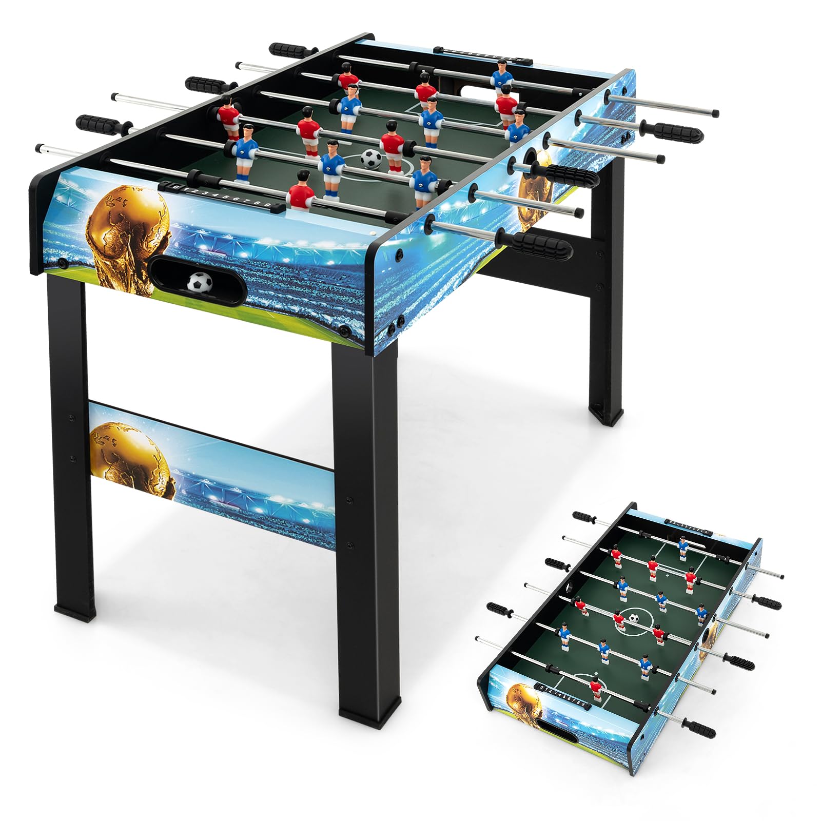 GOPLUS 2 in 1 Tischkicker, Kickertisch mit abnehmbaren Beinen, 2 Bällen & 2 manuellen Punktezählern für Kinder, Teenager, Erwachsene, Tischfußballspiel für Party und Spielzimmer Angebot bei HelloDeals