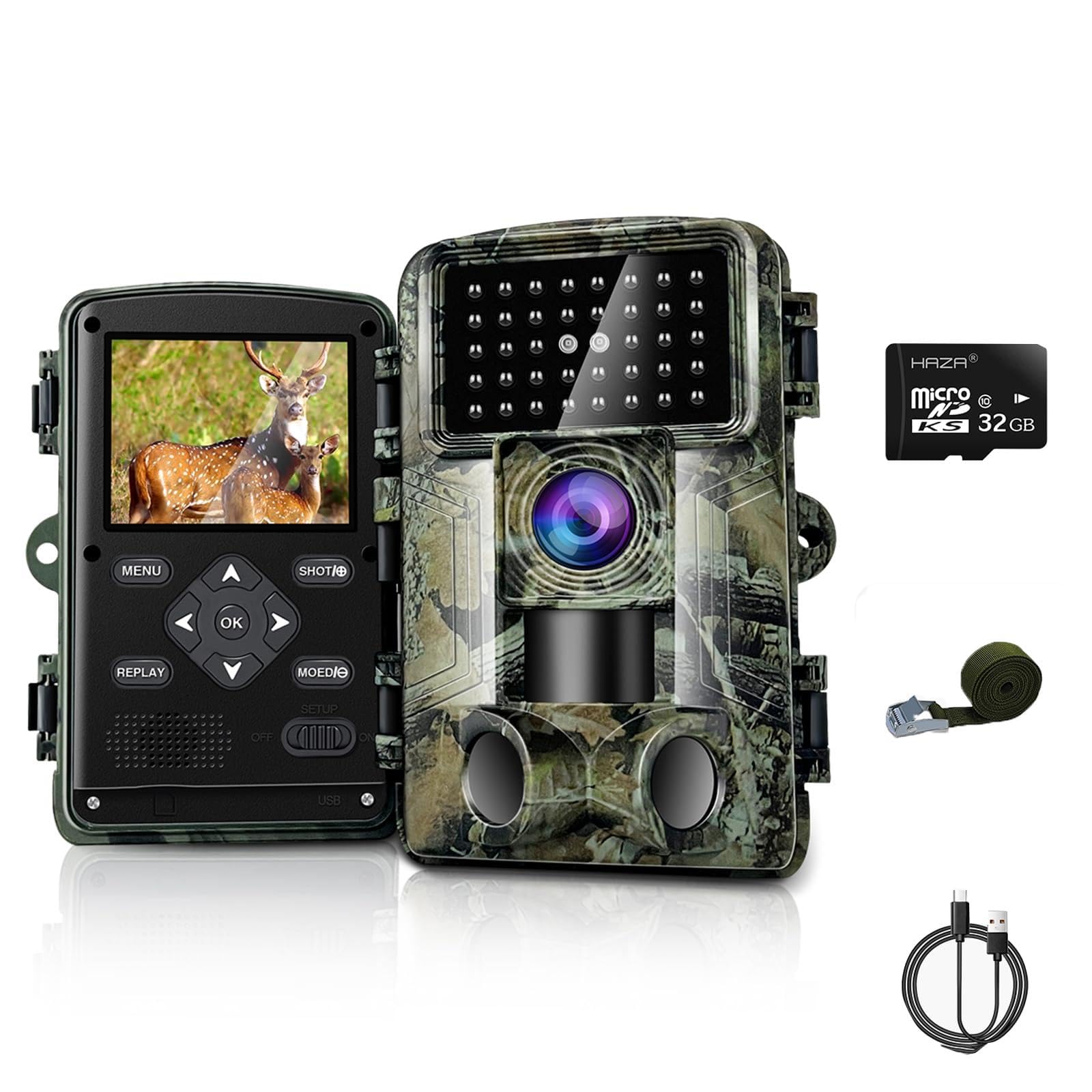 HAZA Wildkamera,2.7K Wildtierkamera,58MP Full HD wildkamera mit bewegungsmelder nachtsicht,beobachtungsmonitore mit 32G SD Karte,0,1s Auslösezeit,IP66 Wasserdicht,Timer,Zeitraffer,Tierkamera (2.7K) Angebot bei HelloDeals