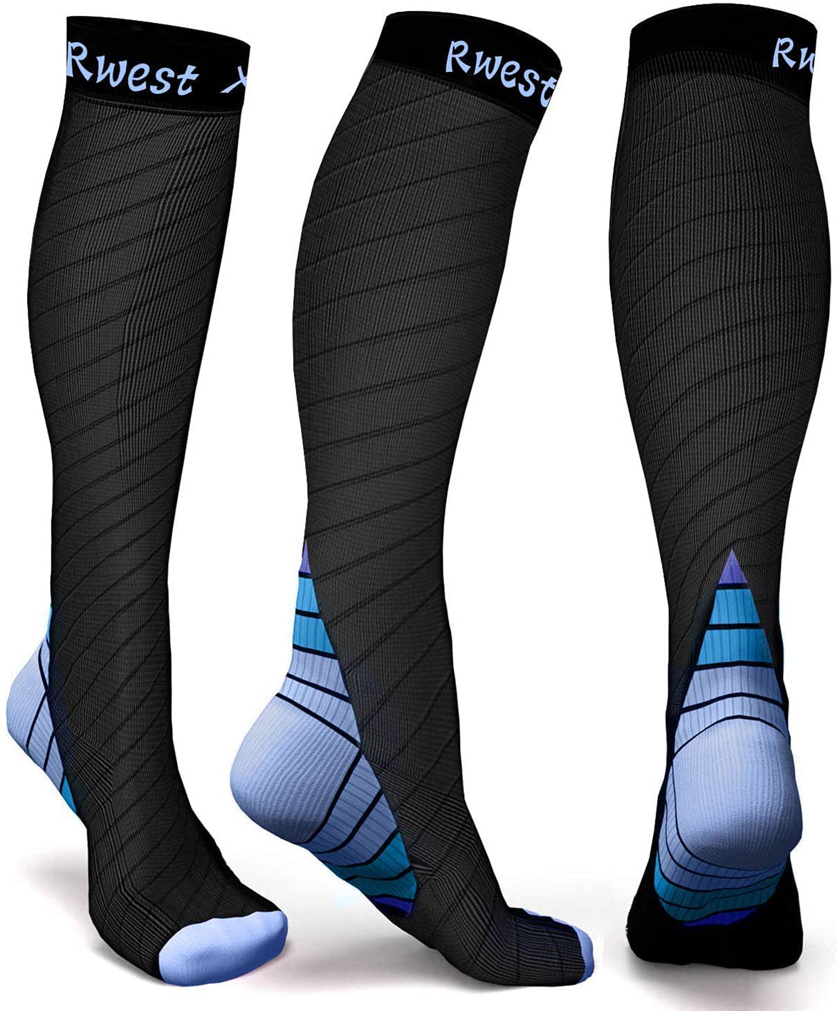 Kompressionsstrümpfe Damen und Herren, Kompressionssocken Stützstrümpfe Compression Socks Laufstrümpfe Kompression für Sport,Laufen,Reisen,Radsport,Flug,One Paar 40-43 1 Paar Schwarz & Blau Angebot bei HelloDeals
