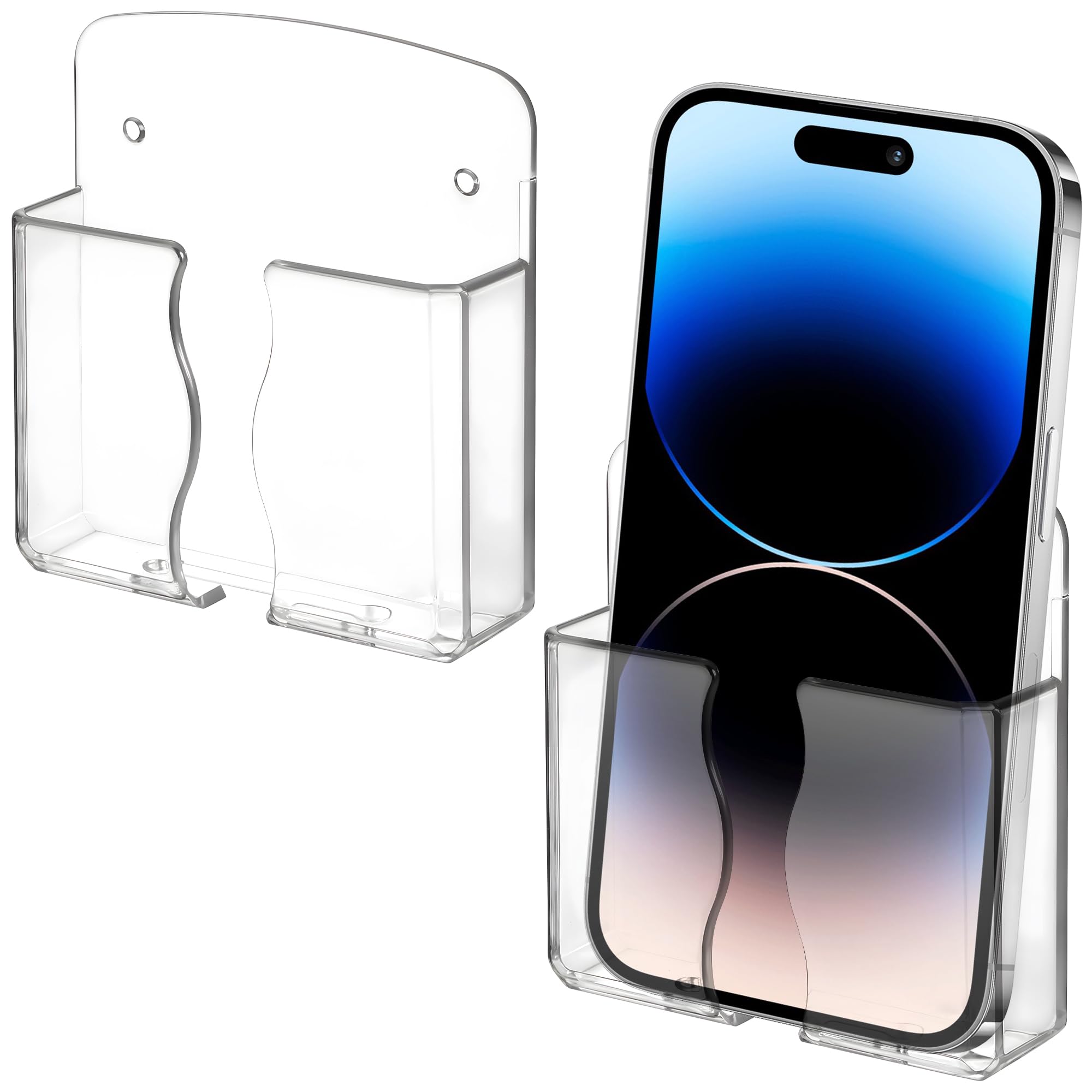2 Stück Transparente Handyhalterung Wand Universal Wandhalterung Handy mit Ladeloch Selbstklebend Fernbedienung Handyhalter Wand für meisten Mobiltelefone(9.2x2.7x10.5cm) Angebot bei HelloDeals