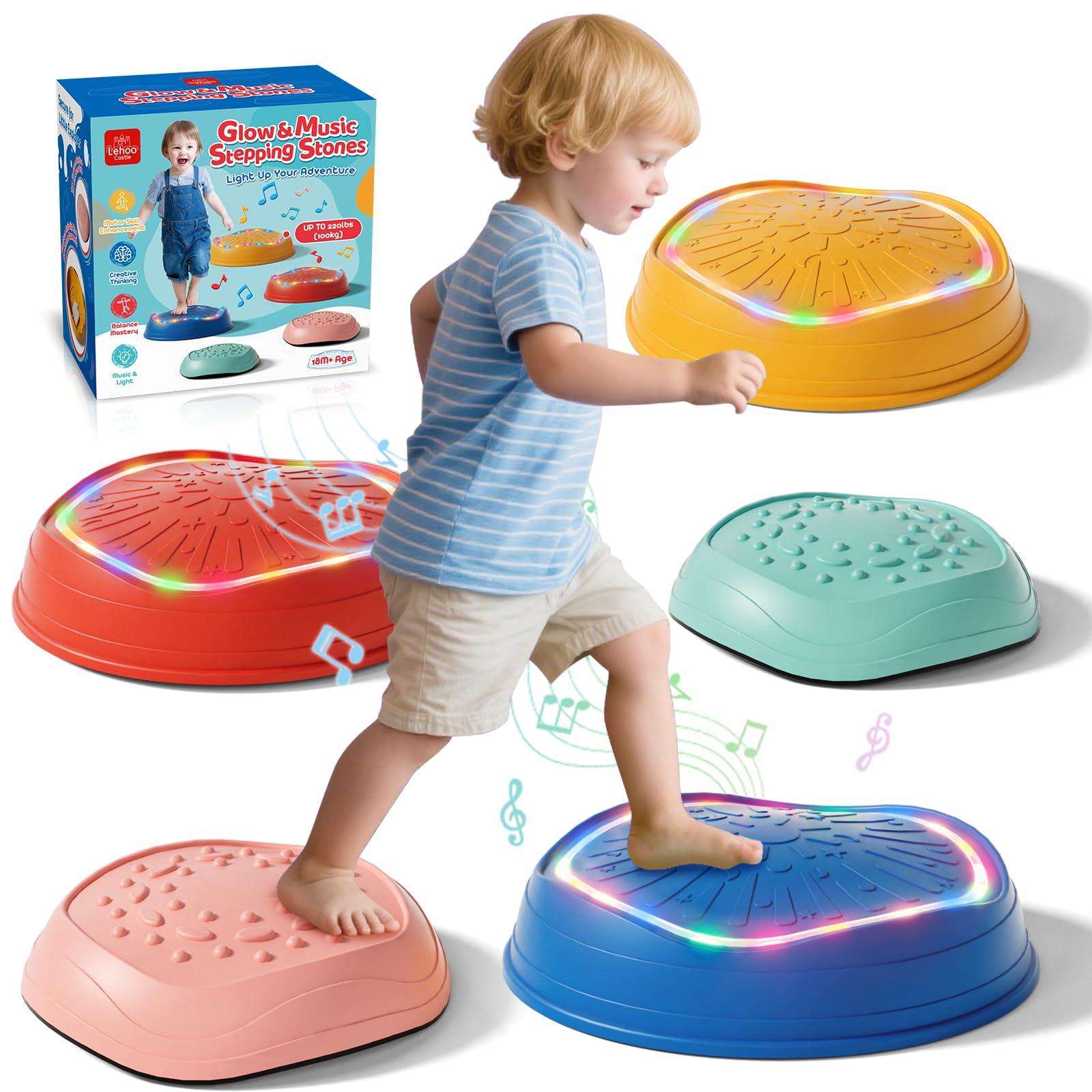 Lehoo Castle Balanciersteine für Kinder mit Lichtern und Musik, Stapelsteine Balance Steine Set Für Drinnen und Draußen, Stepping Stones, Outdoor Spiele für Kinder Angebot bei HelloDeals