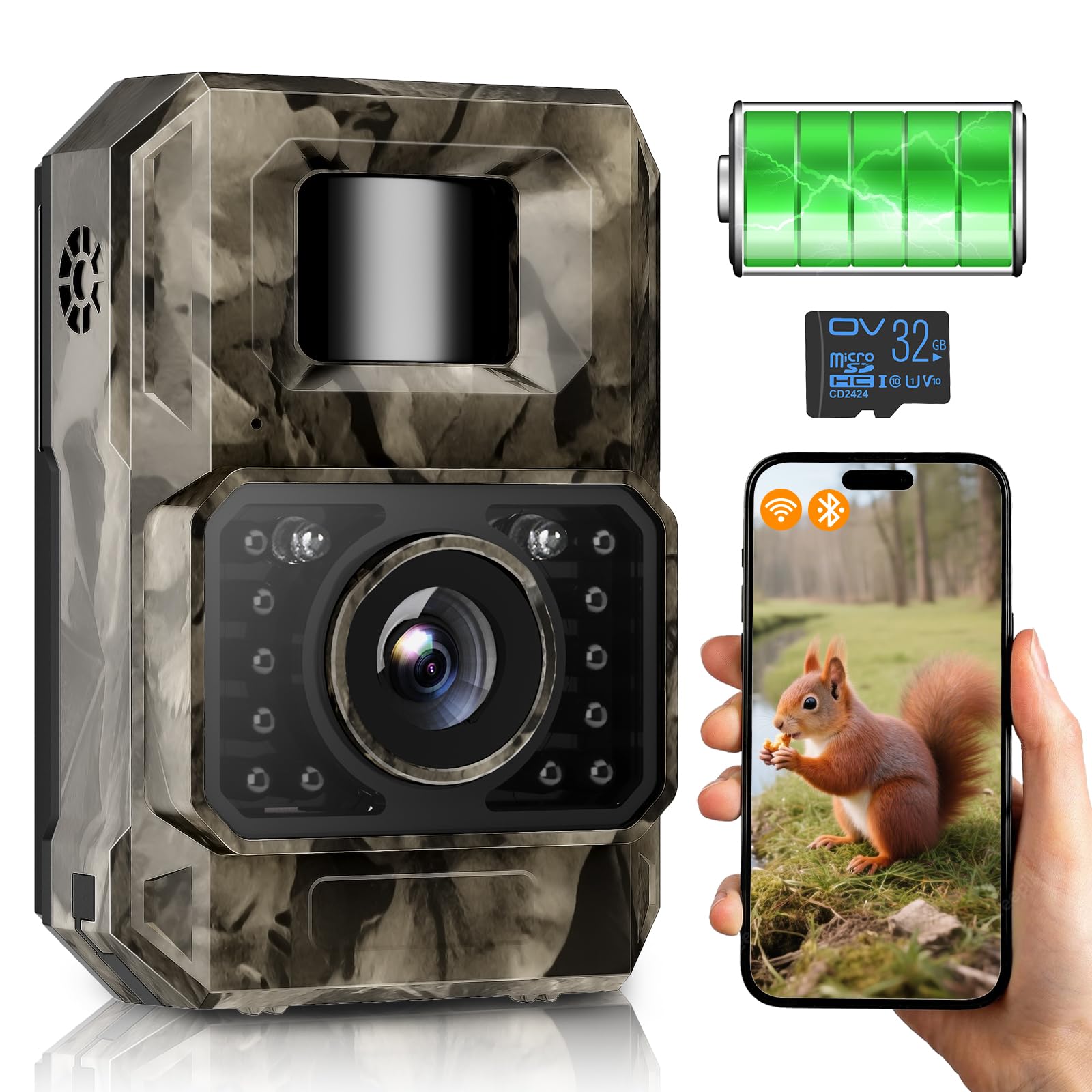 MAXDONE Wildkamera mit Bewegungsmelder Nachtsicht, 4K 64MP WLAN Bluetooth Wildkamera mit Handyübertragung App, Wildtierkamera mit 2000mAh Akku, Nachtsichtkamera 0,1s Auslösezeit, IP66 Wasserdicht Camouflage Stil Angebot bei HelloDeals
