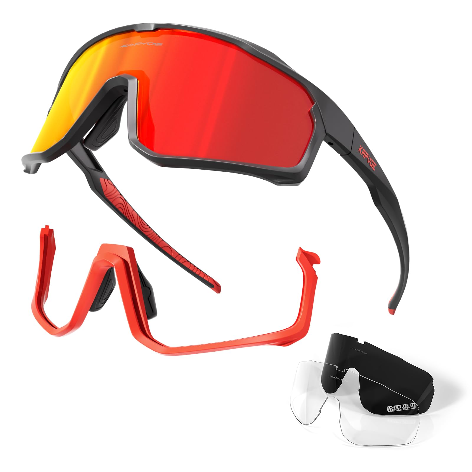 KAPVOE Polarisiert Fahrradbrille mit 3 Wechselgläser für Herren Damen Sport Radfahren MTB TR90 Rahmen Sportsonnenbrille K93 01 Angebot bei HelloDeals