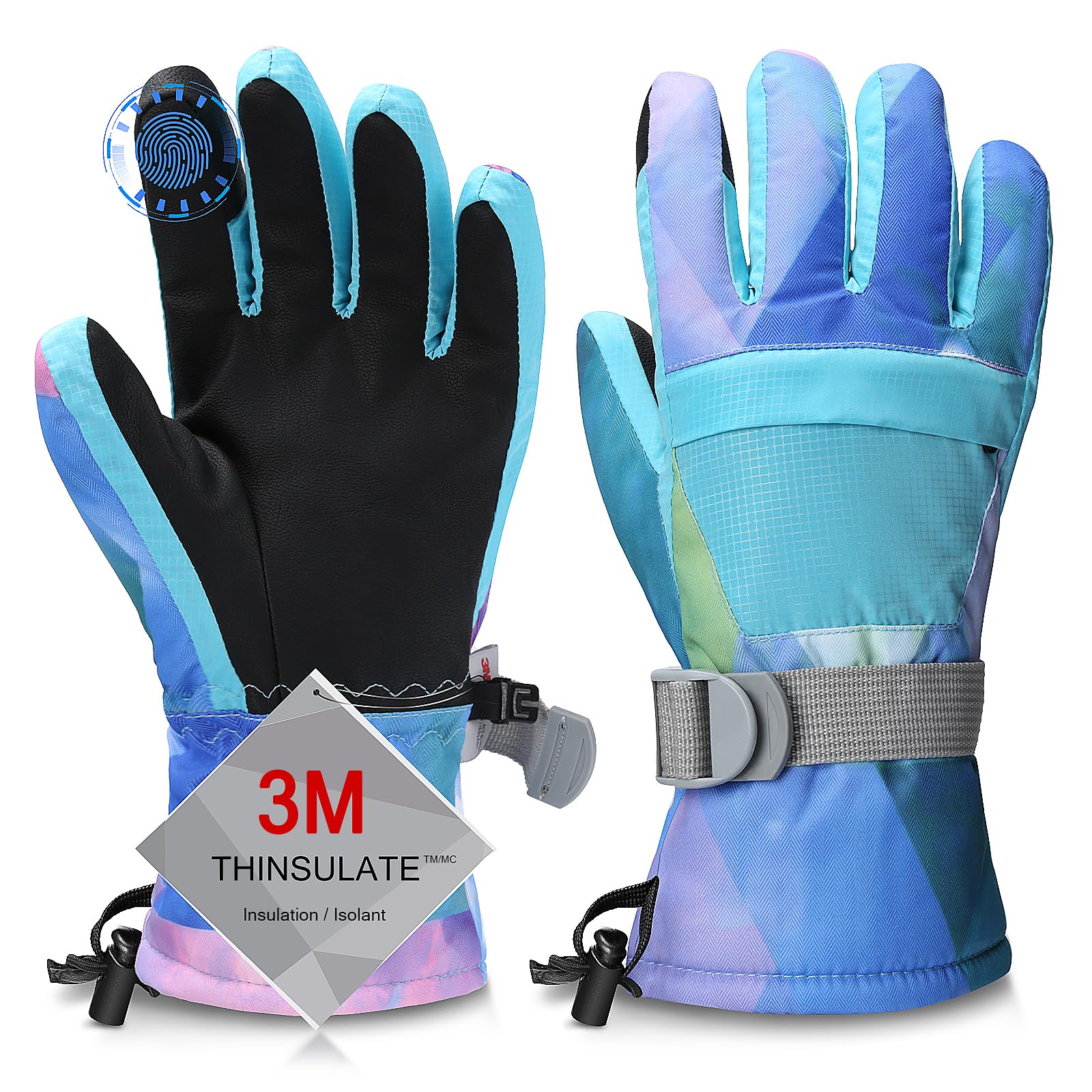 Ski-Handschuhe, die wärmsten Wasserdichten und atmungsfreien Schnee-Handschuhe bei kaltem Wetter, sowohl für Herren als auch für Frauen, geeignet für Eltern und Kinder im Freien Sky Blue S(Fit Kids 8-10 Jahre) Angebot bei HelloDeals