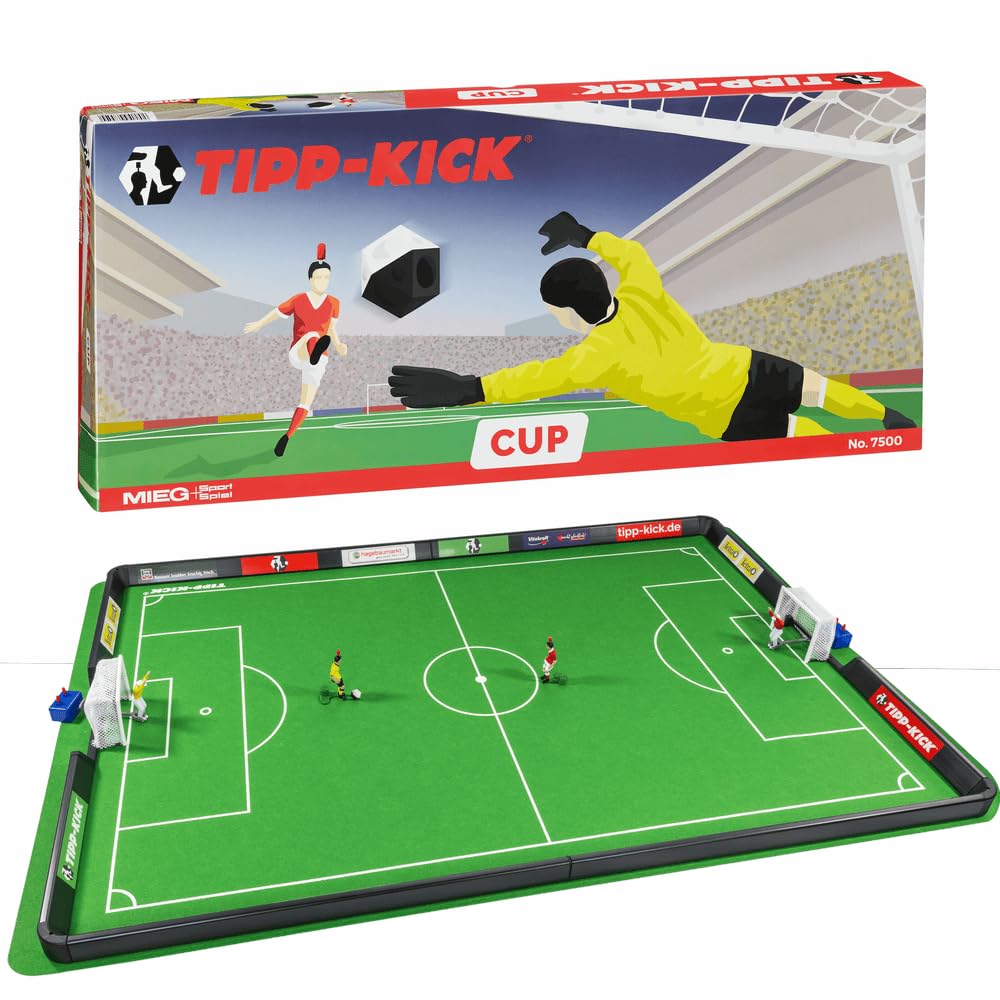 TIPP-KICK Cup 108x71 cm mit Bande – Das spielfertige Set mit 2X Spieler, 2X Torwart, 2X Netztor, 2X Ball I Spielfeld aus Filz Angebot bei HelloDeals