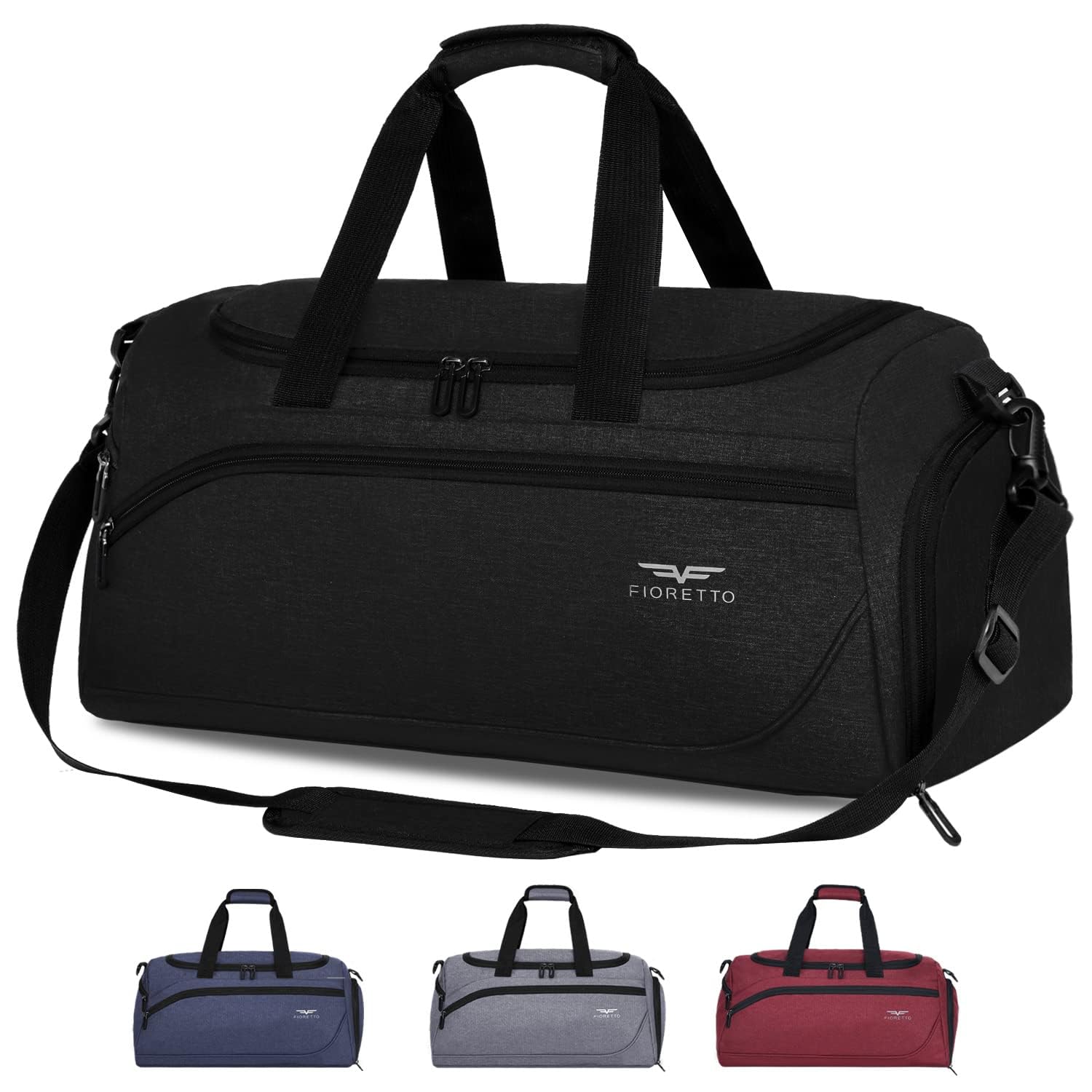 FIORETTO 35L Sporttasche & Reisetasche für Damen und Herren, mit Schuhfach & Nassfach, Wasserdicht Tasche für Trainingstasche, Gym, Travel, Schwimmen, Sauna, fußball Schwarz 35l-schwarz Angebot bei HelloDeals
