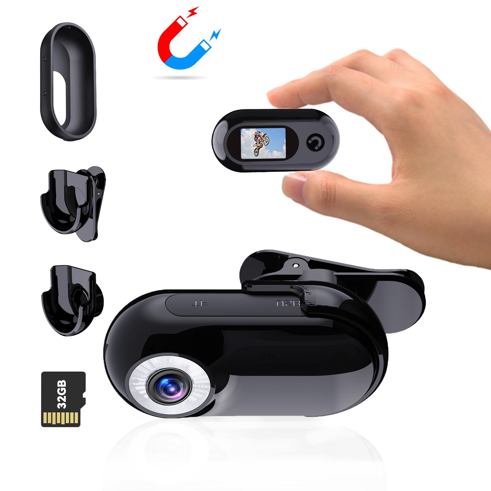 Mini Action Cam1080P und 32 GB Speicherkarte Helmkamera Motorrad Bodycam Mini Kamera Multifunctional Accessories Body Cam Mattschwarz Angebot bei HelloDeals