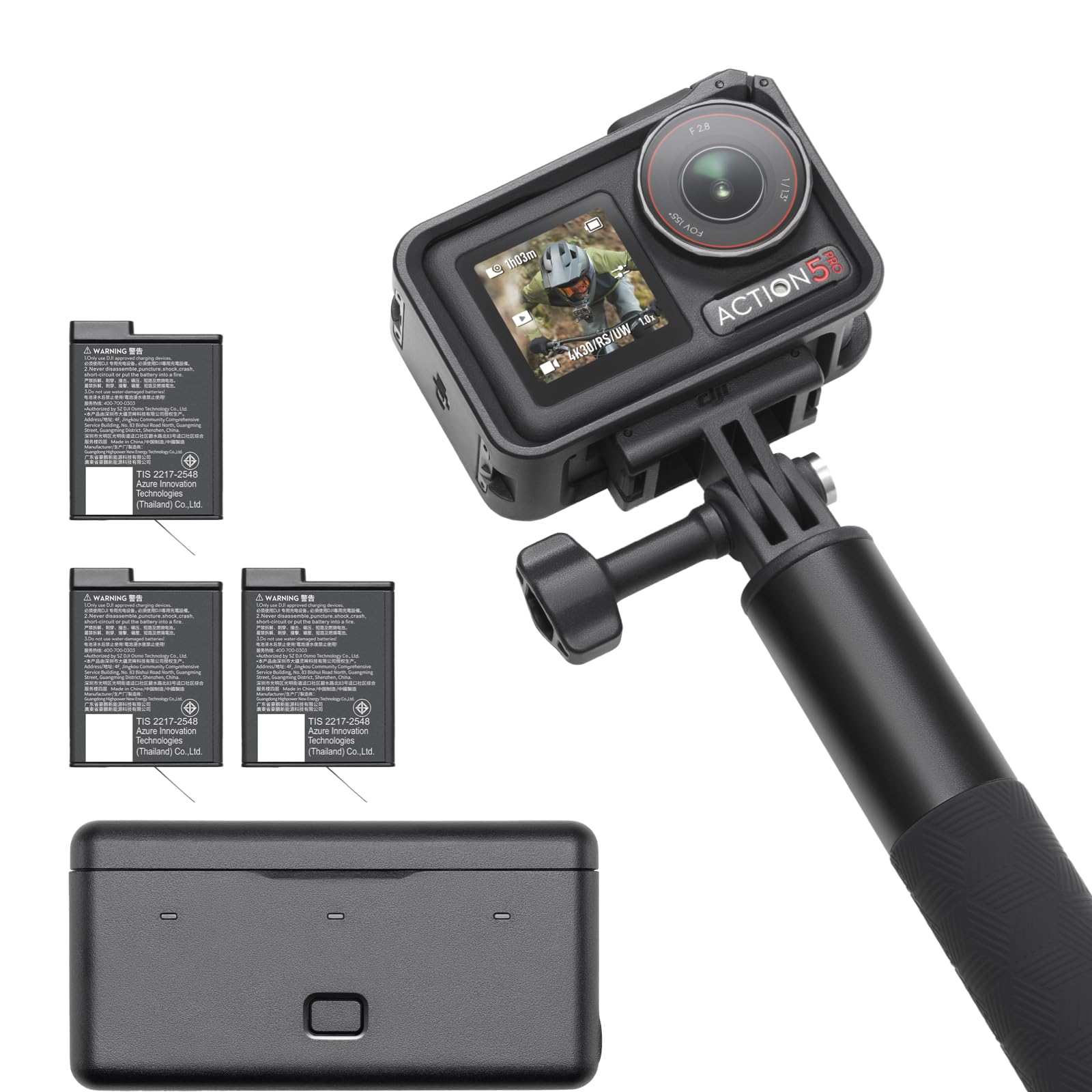 DJI Osmo Action 5 Pro Adventure Combo, Action Cam 4K mit 1/1.3" Sensor, 12 Std. verlängerte Akkulaufzeit mit 3 Akkus, Stabilisierung, Zwei OLED Touchscreens, Unterwasserkamera für Sport, Vlog Angebot bei HelloDeals