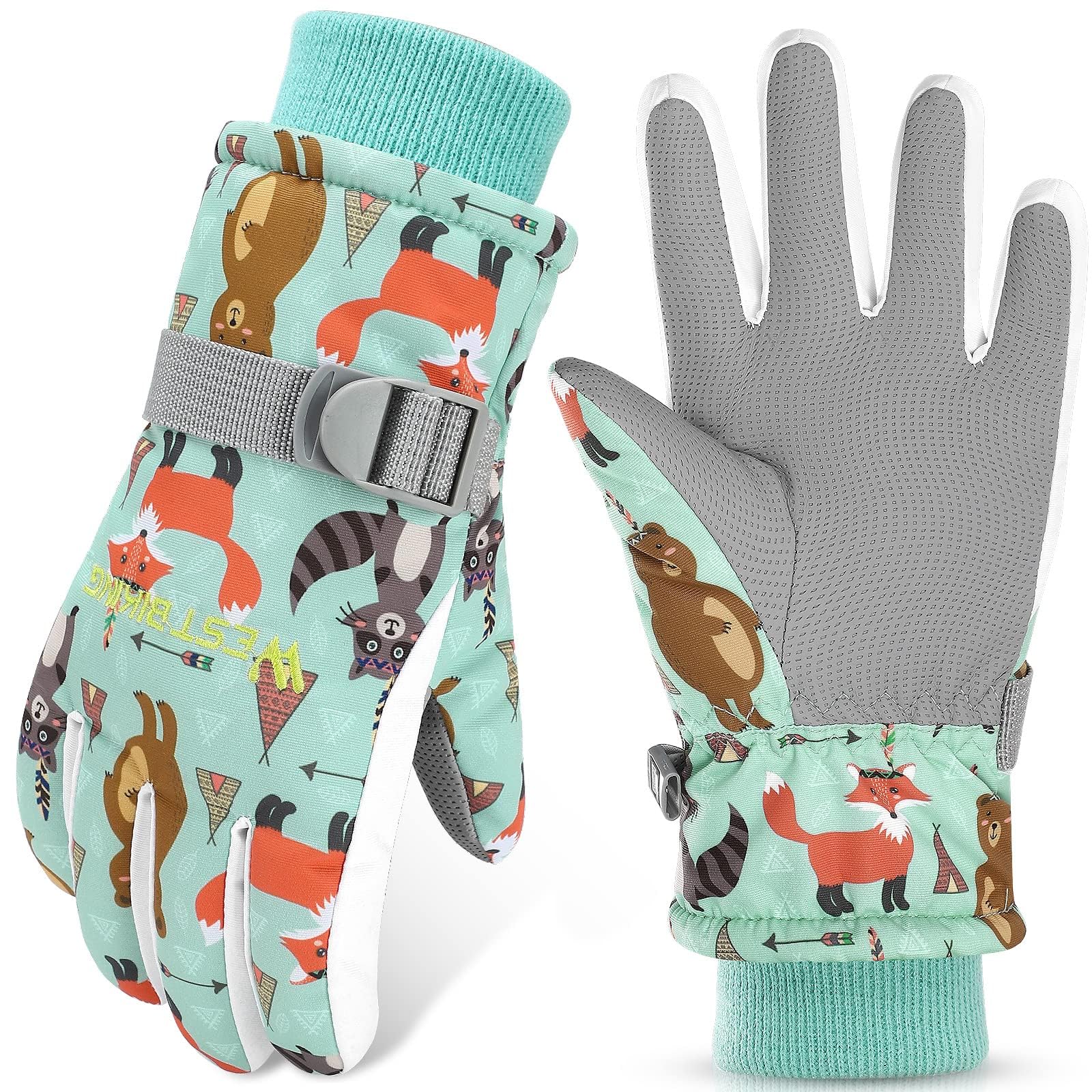 WESTGIRL Kinder Winterhandschuhe Winddicht Warme Skihandschuhe Thermofleece Wasserabweisend Schnee Cartoon kinderhandschuhe Outdoor Snowboarding Radfahren Handschuhe für 3-12 Kinder Jungen Mädchen S（4–6 Jahre） Grün Angebot bei HelloDeals