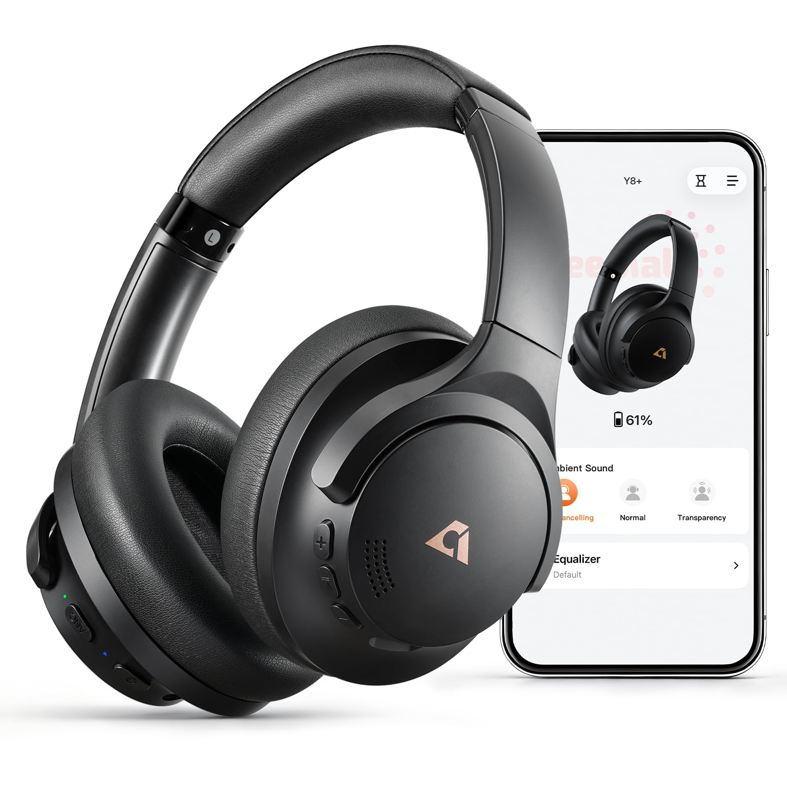 1Mii Y8+ Kabellose Bluetooth Kopfhörer, Hybrid Active Noise Cancelling, LDAC Hi-Res Audio, Individueller EQ, 75h Spielzeit, Bequemer Sitz und Faltbare Over-Ear Kopfhörer - Schwarz Angebot bei HelloDeals