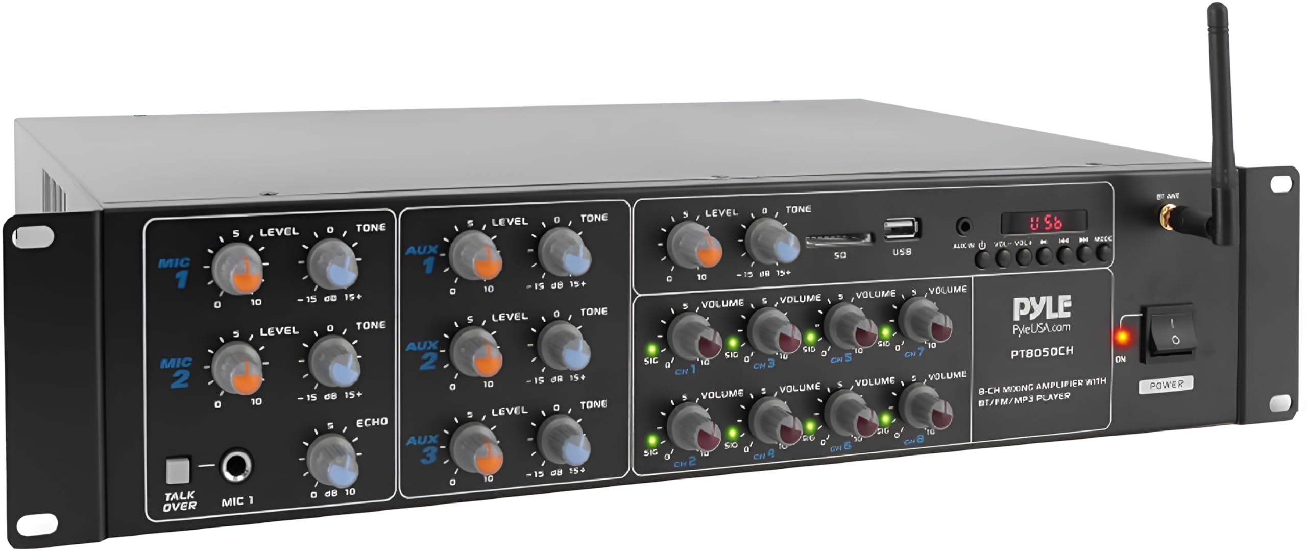 Pyle 8-Kanal Bluetooth Verstärker, 400W Mini Stereo Verstärker mit Mehrzonen Sound Mixer, RCA, USB, AUX für Lautsprecher, PA, Theater, Studio/Bühne PT8050CH - EU Angebot bei HelloDeals