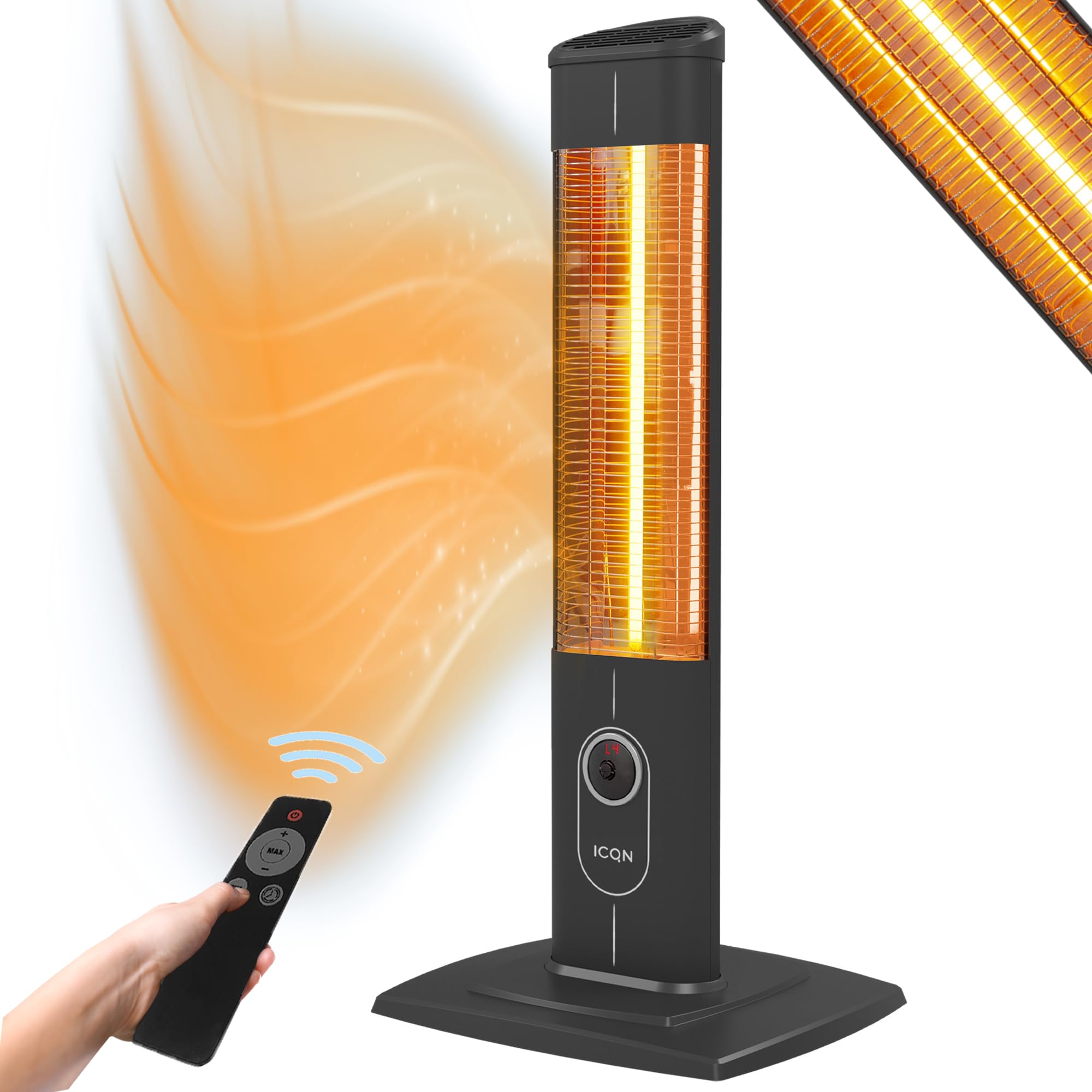 ICQN Stand Heizstrahler mit Fernbedienung, 2300 Watt, Infarot, Infarotheizung für Innen- & Außenbereich, Standheizstrahler, Standgerät, IP20, Digitalanzeige 2300 W Standfuß Schwarz Angebot bei HelloDeals