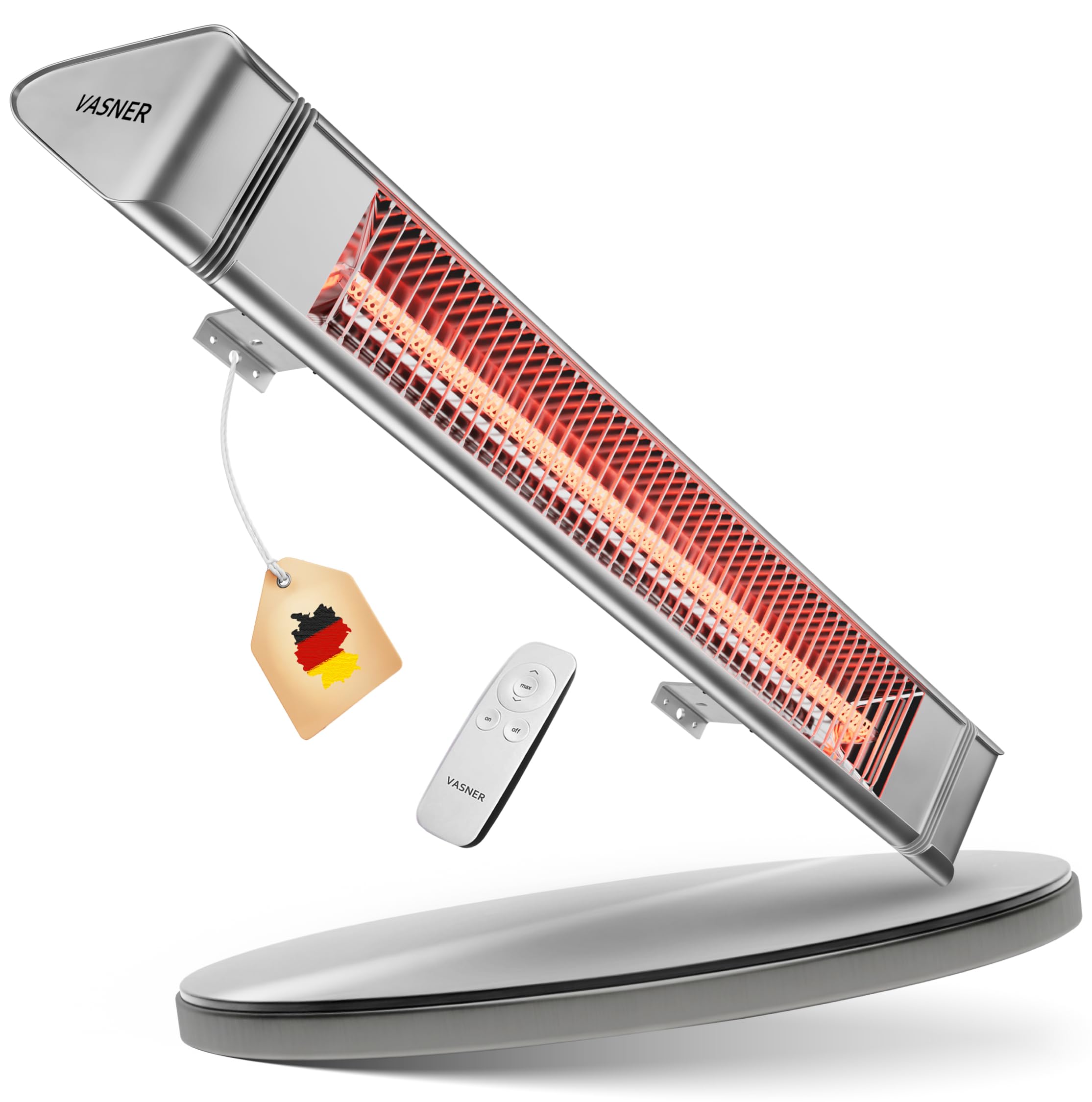 VASNER Teras 25 Infrarot Heizstrahler Terrasse - Terrassenstrahler 2500 W elektrisch - 4 Heizstufen Terassenheizer - Infrarotstrahler Terassenheizstrahler außen outdoor - Mit Fernbedienung (silber) Angebot bei HelloDeals