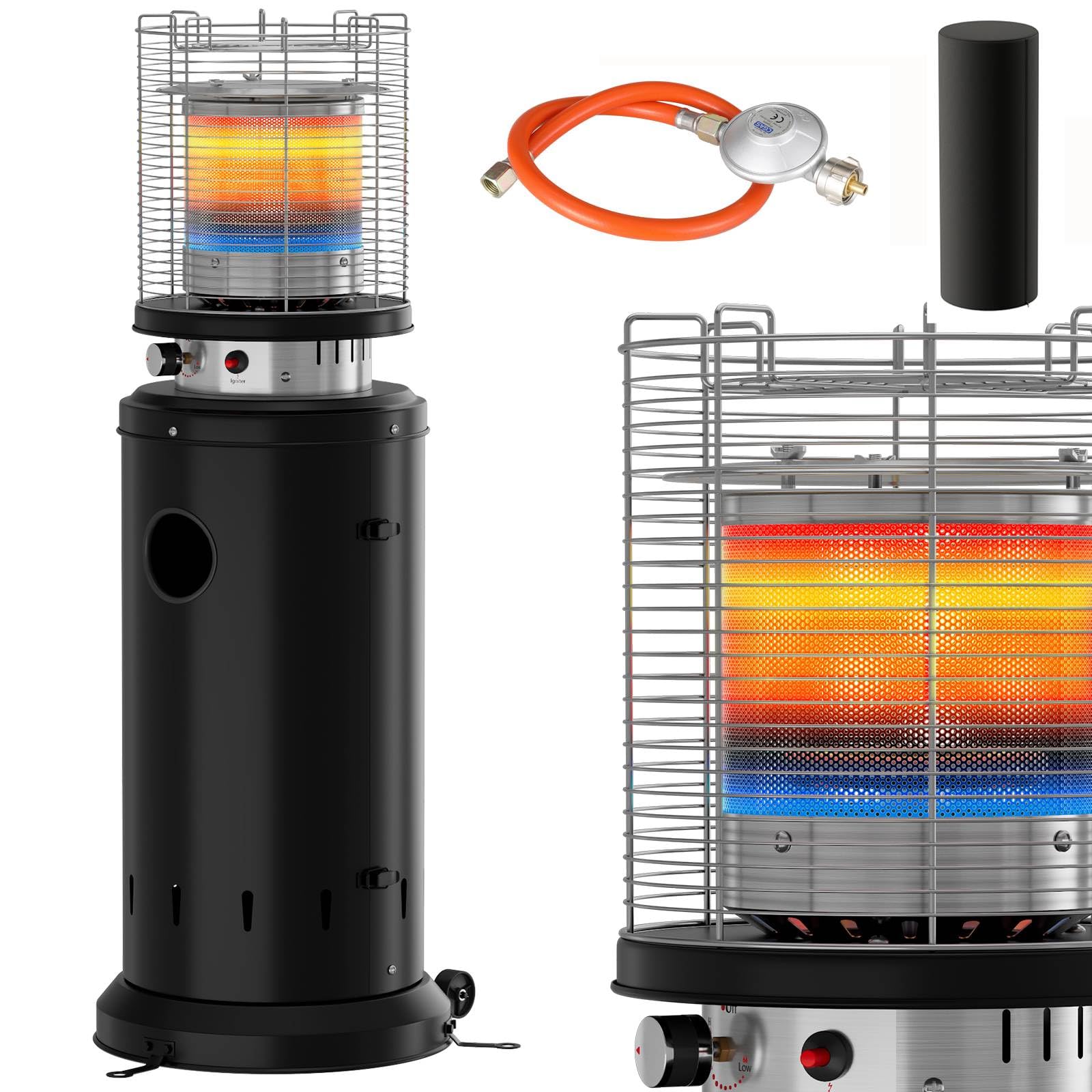 TLSUNNY Heizstrahler Terrasse, Heizpilz Gas Terrasse, Terrassenstrahler mit Schutzhülle, Terrassenheizer Gas mit Rädern, Heringen und Piezoelektrische Zündung, Schwarz, für Terrasse und Balkon Angebot bei HelloDeals