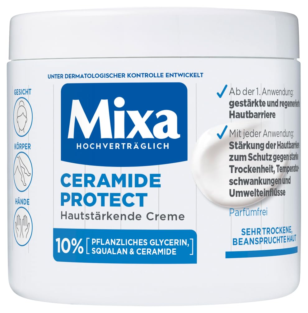 Mixa Ceramide hautstärkende Creme mit 10% pflanzlichen Glycerin, Squalan und Ceramide für sehr trockene & beanspruchte Haut Feuchtigkeitsspendend ,für die ganze Familie, Ceramide Protect, 400 ml Allzweckcreme 400 ml (1er Pack) Angebot bei HelloDeals