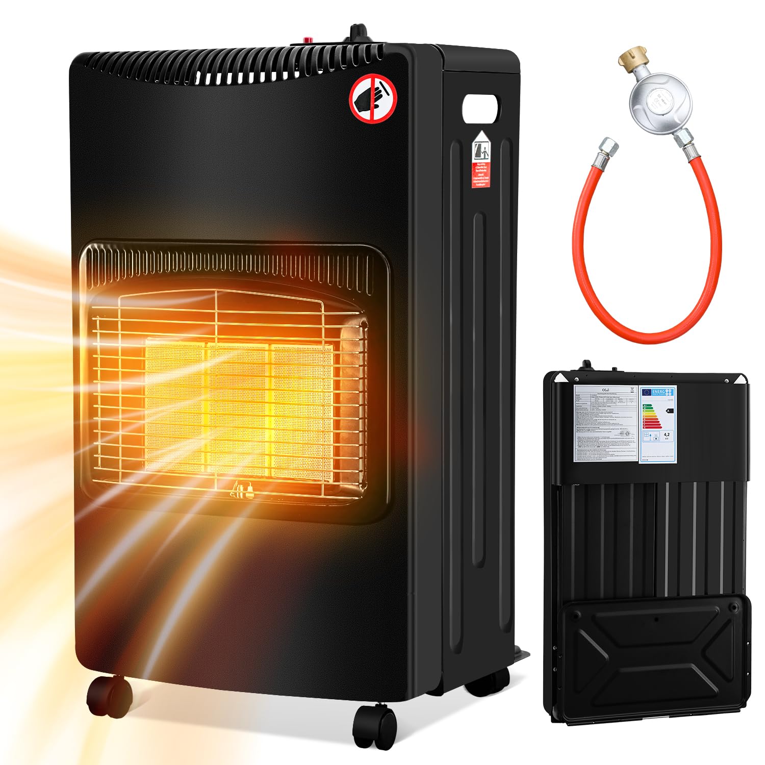 Gasheizofen Gasheizer Keramik 4200 Watt, Gas Heizstrahler Flammenausfall-Schutz Gasheizgerät Gasheizung Gasofen Butan- oder Propangasflaschen bis 15kg, inkl. Gasdruckregler Gasschlauch Angebot bei HelloDeals