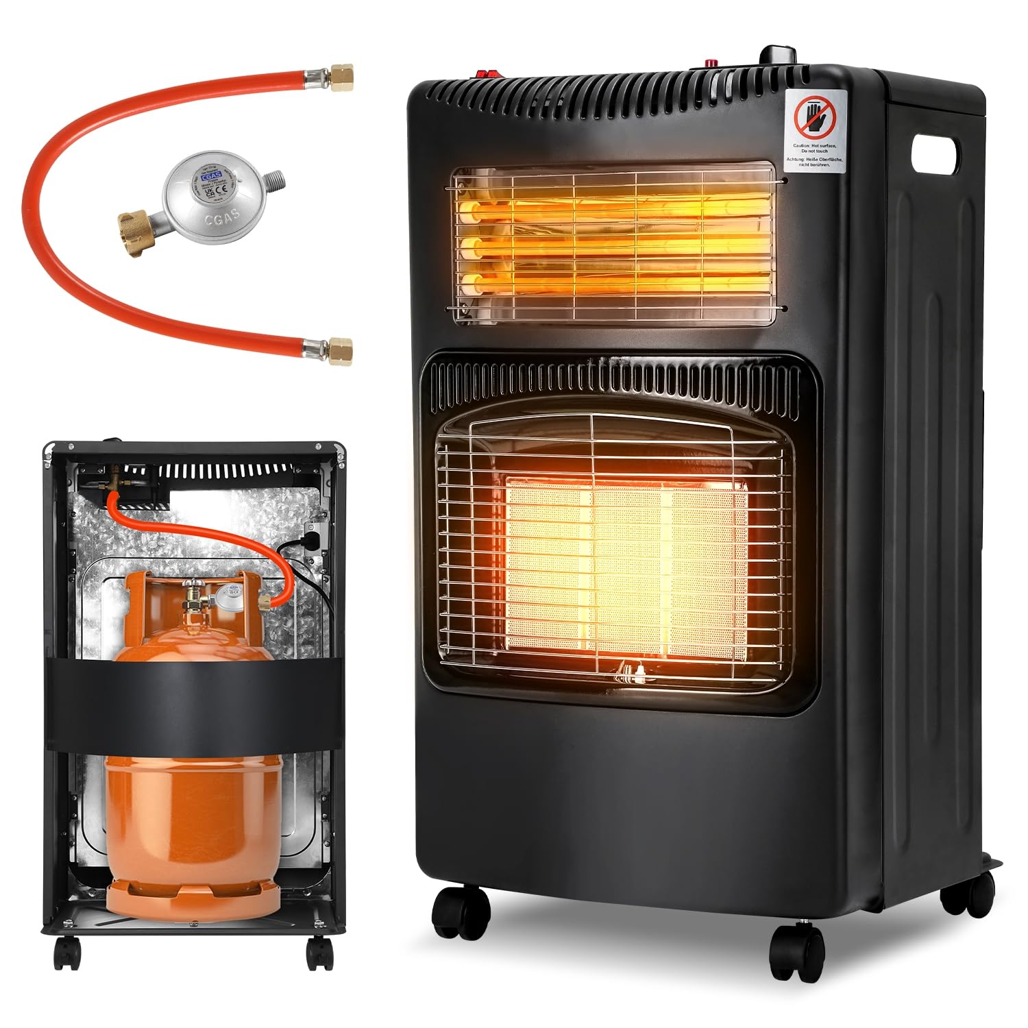 Gasheizer 4200W & Elektroheizung 1200W, Gasheizung Infrarot Heizstrahler, Heizstrahler Gasheizgerät mit 3 Schutzvorrichtungen, Gasflaschen bis zu 15kg, Gasofen mit Gasdruckregler Gasschlauch Angebot bei HelloDeals