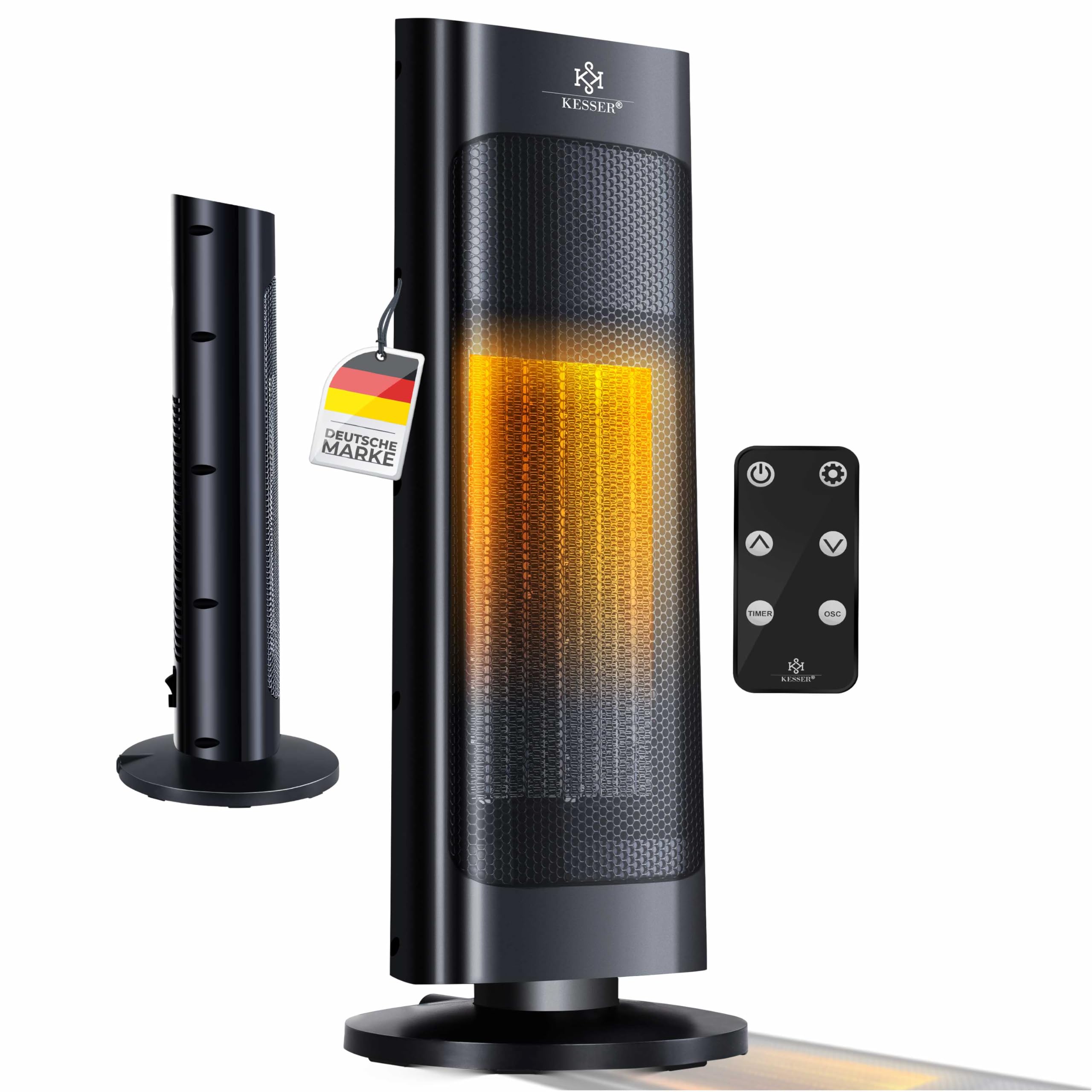 KESSER® Heizlüfter mit Fernbedienung energiesparend leise 2000W Keramik Heizstrahler Standheizstrahler 15-30°C - Schnellheizer mit 80° Oszillationsfunktion 24h Timer Heizung Turmheizstrahler, Schwarz Angebot bei HelloDeals