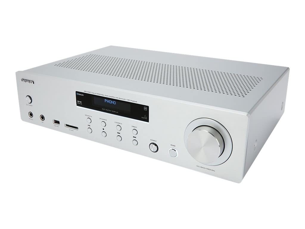 Aiwa AMU-120BT/SL: Verstärker, AV-Receiver, mit Bluetooth 5.0, 120 W, USB-Anschluss, SD-Kartenleser, Farbe: Silber Single Angebot bei HelloDeals