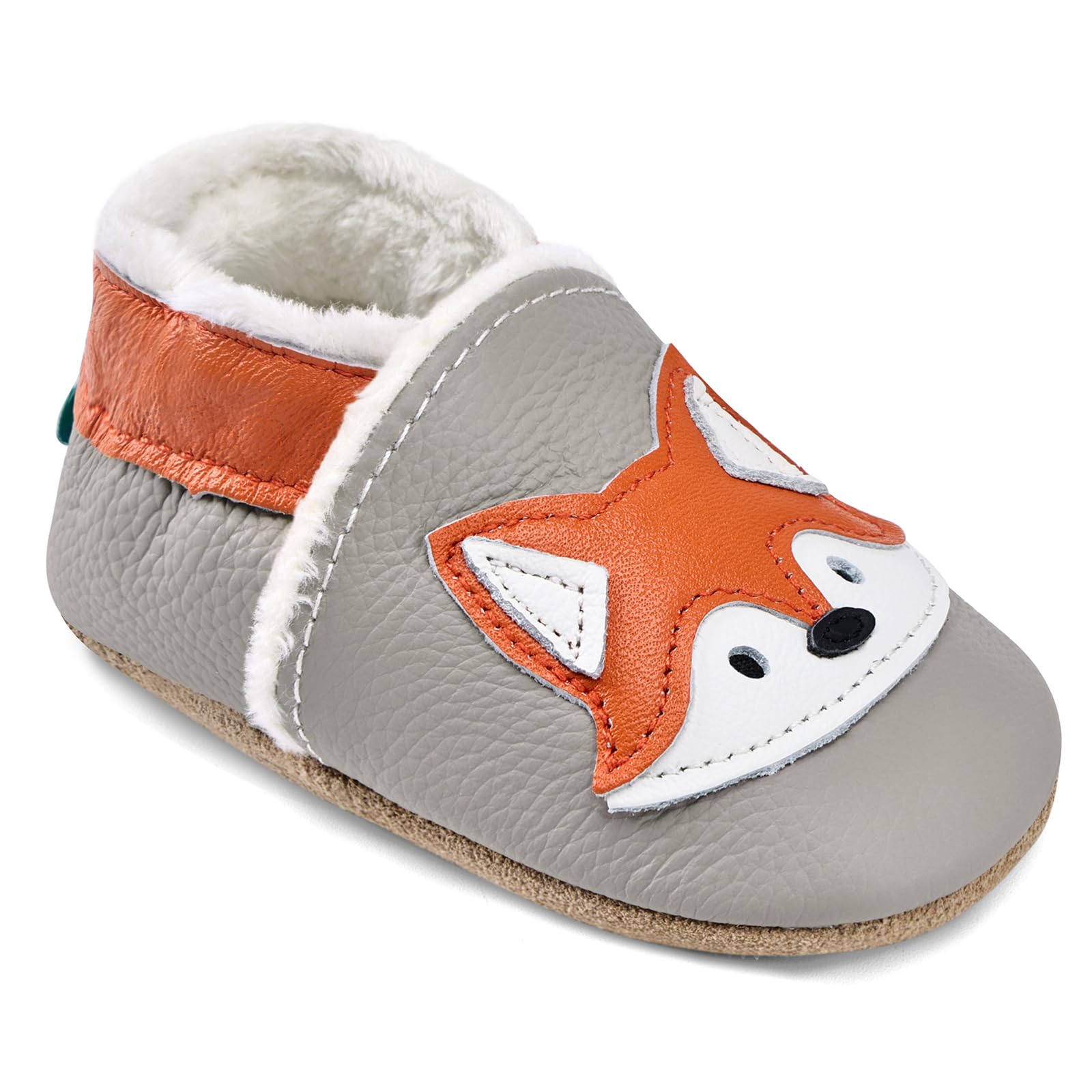 IceUnicorn Krabbelschuhe Baby Winter Krabbelschuhe Gefüttert Plüsch Hausschuhe Baby Lauflernschuhe Warm Weiche Leder Babyschuhe 12-18 Monate Grau Orange Hl Angebot bei HelloDeals