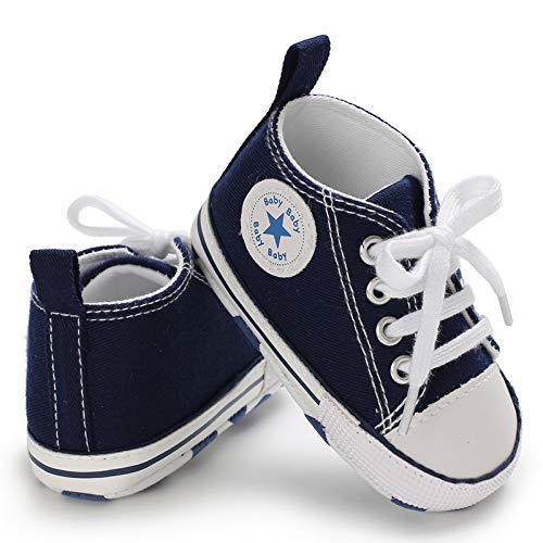 Baby Mädchen Jungen Turnschuhe Kleinkind Schuhe Canvas Erste Wanderschuhe Neugeborene Anti-Rutsch Prewalker Turnschuhe 6-12 Monate Blau Angebot bei HelloDeals