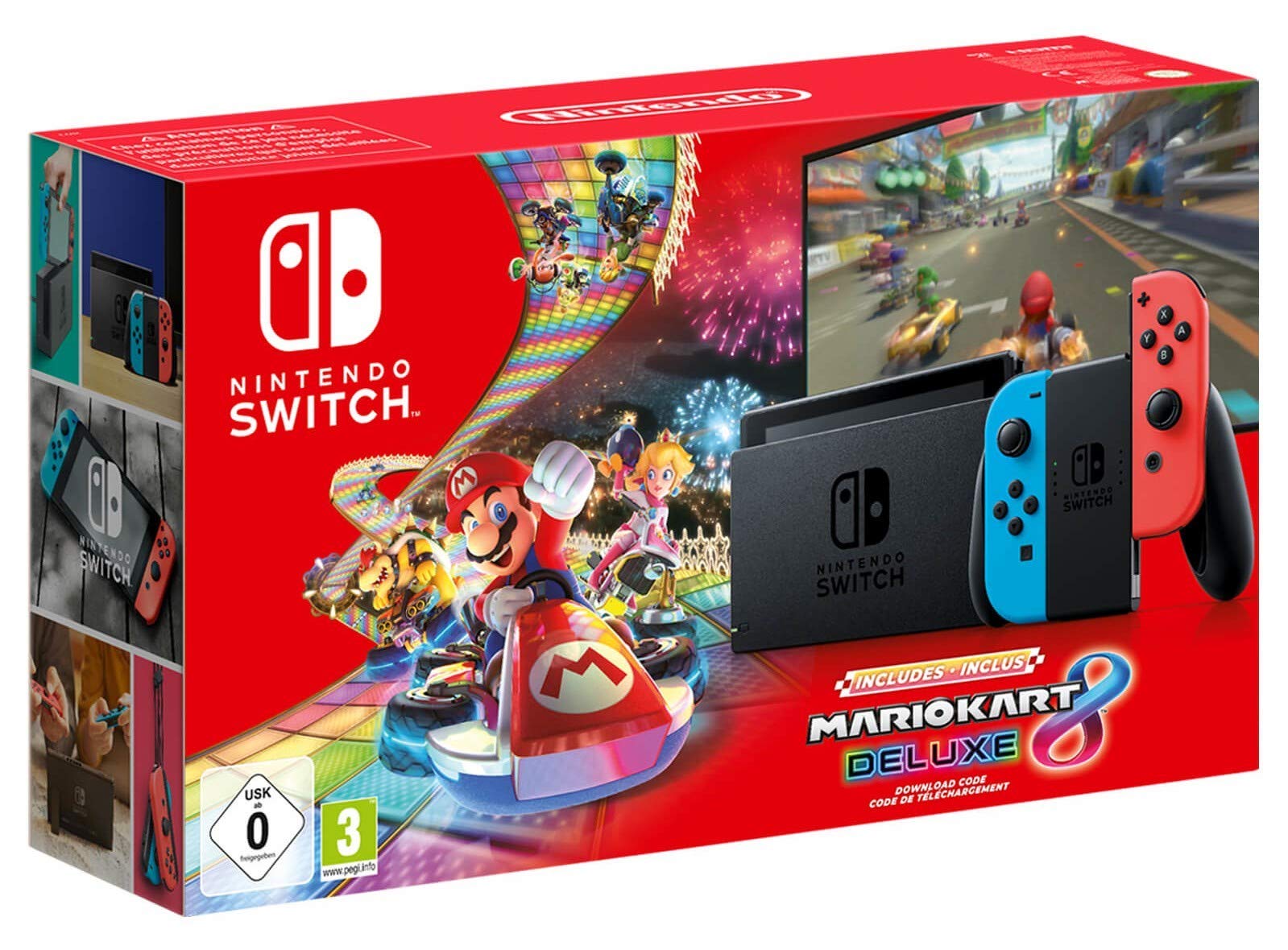 Nintendo Switch Neon-Rot/Neon-Blau (2019 Edition) Mario Kart 8 Deluxe Bundle Angebot bei HelloDeals