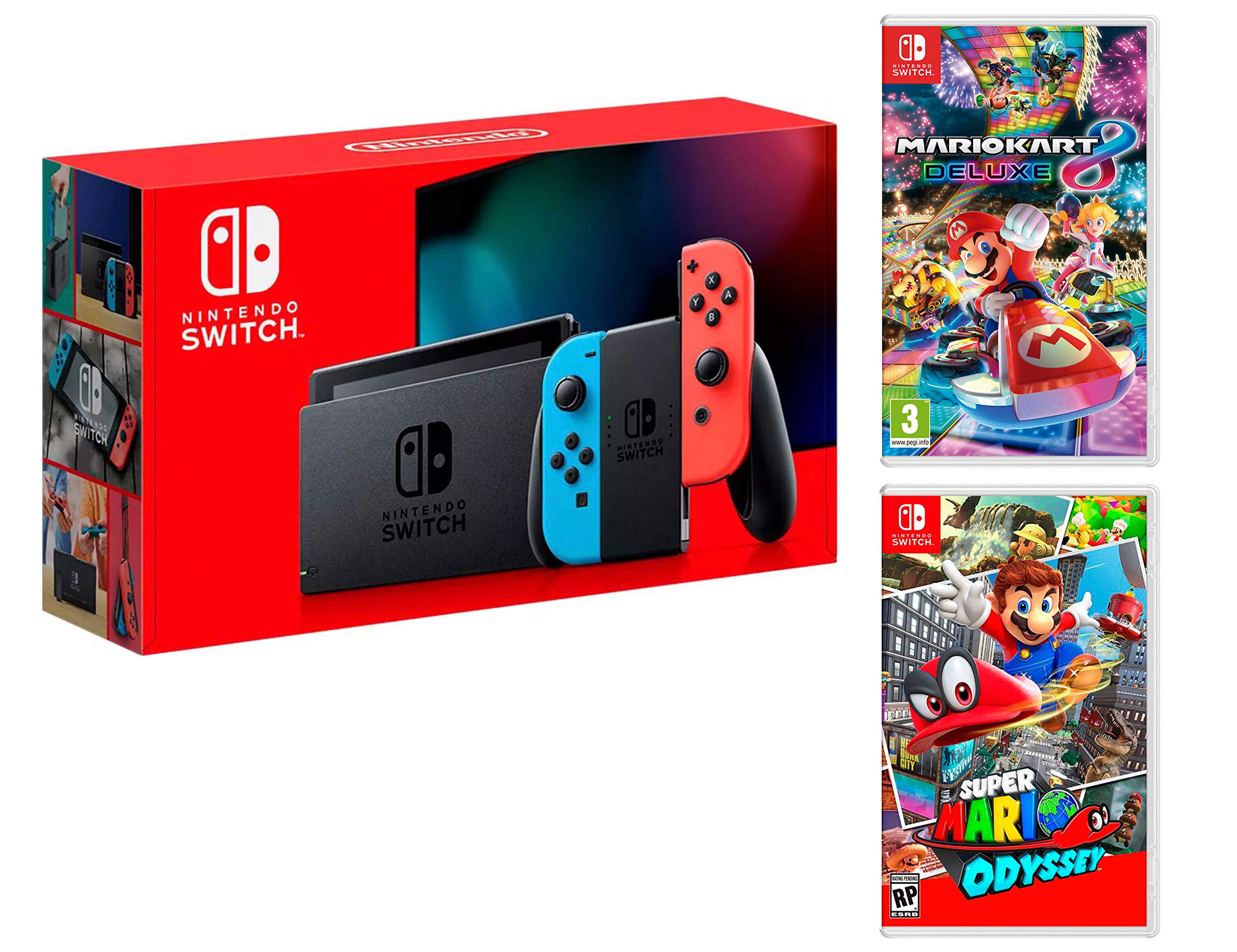 Nintendo Switch 32Gb Neon-Rot/Neon-Blau Pack Mario Kart 8: Deluxe + Super Mario Odyssey Angebot bei HelloDeals