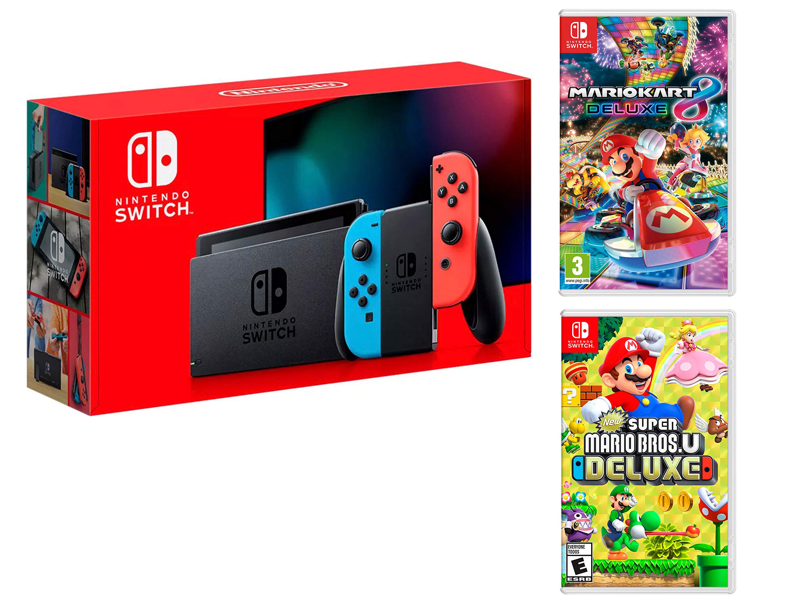 Nintendo Switch 32Gb Neon-Rot/Neon-Blau + New Super Mario Bros. U Deluxe + Mario Kart 8 Deluxe [Deluxe Pack] Angebot bei HelloDeals